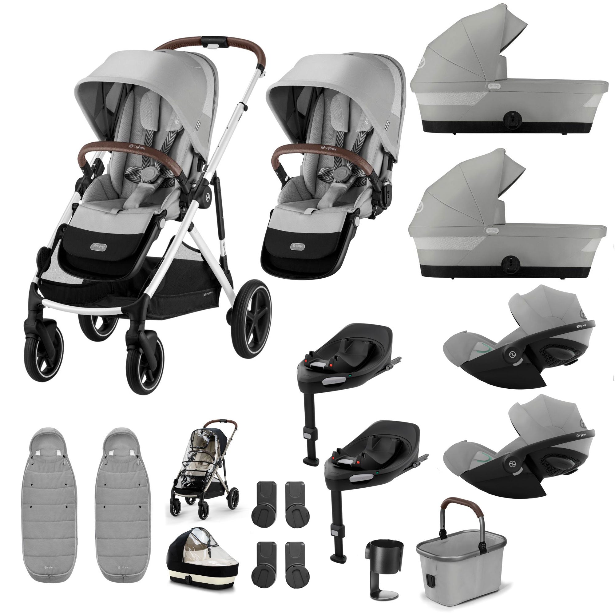 Cybex Gazelle S Twin Luxury Pushchair Bundle in Stone Grey