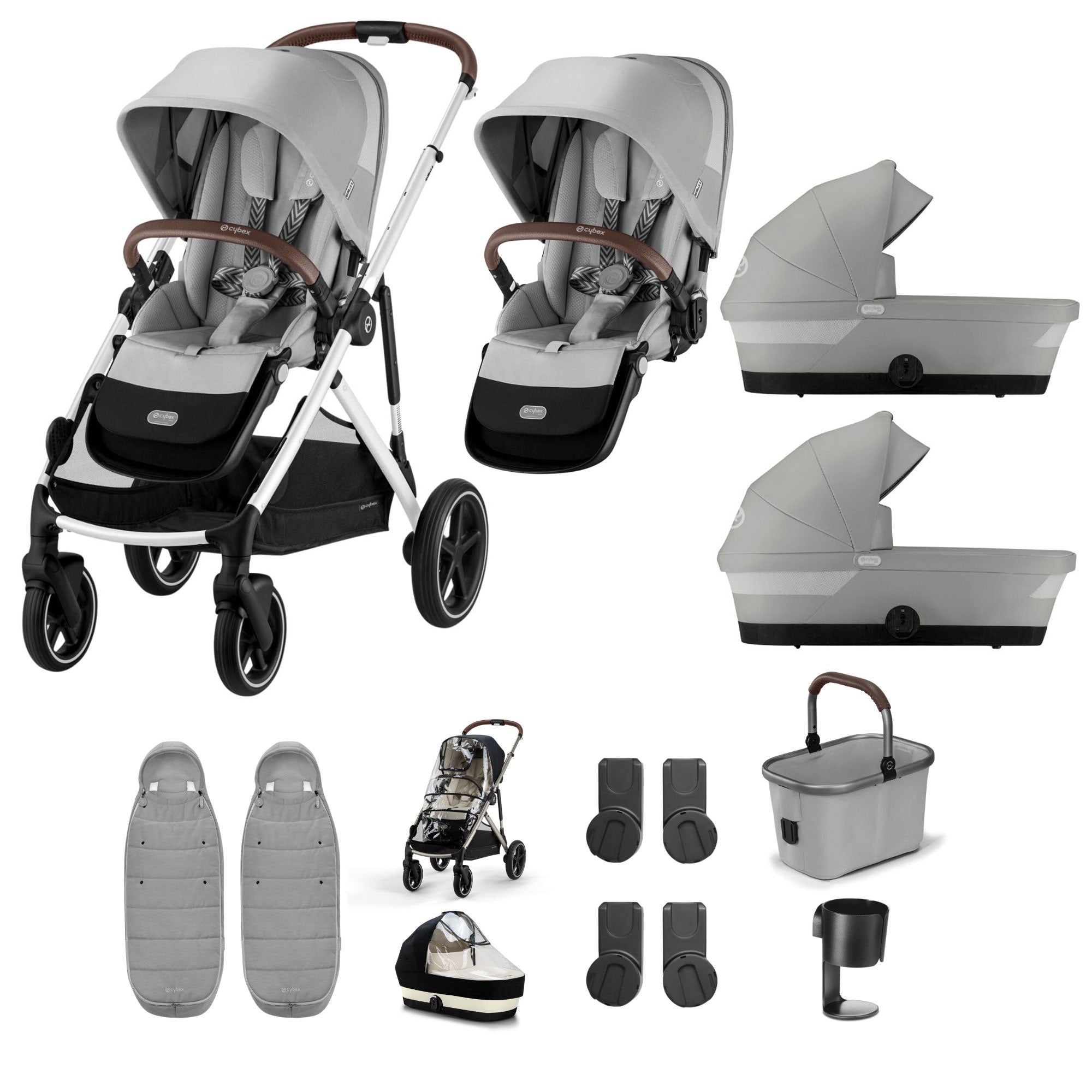 Cybex Gazelle S Twin Essential Pushchair Bundle in Stone Grey