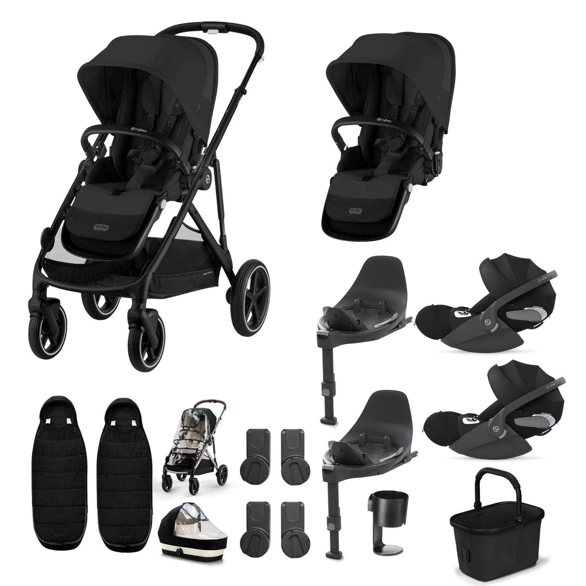 Cybex Gazelle S Twin Luxury Pushchair Bundle in Moon Black