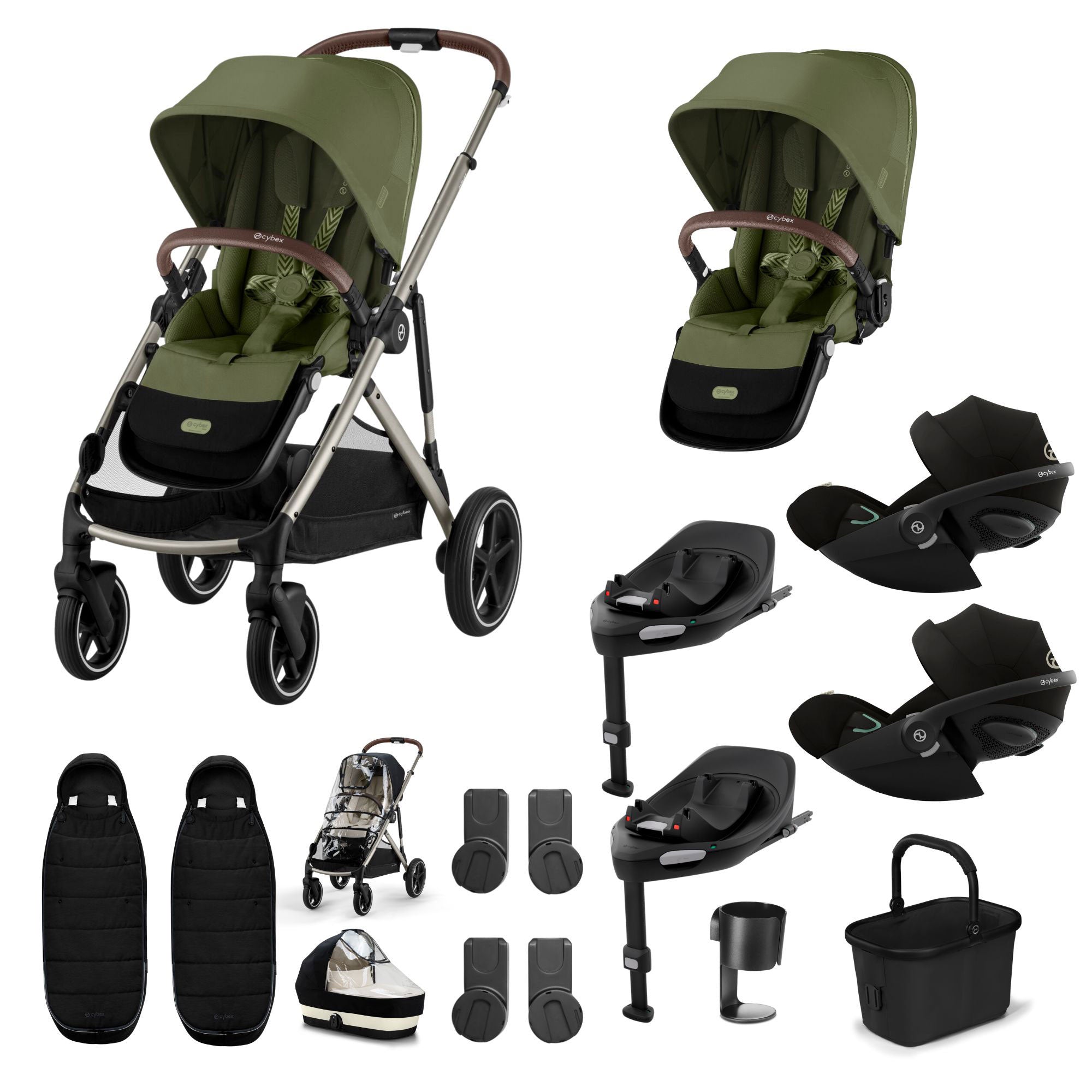 Cybex Gazelle S Twin Luxury Pushchair Bundle in Moss Green