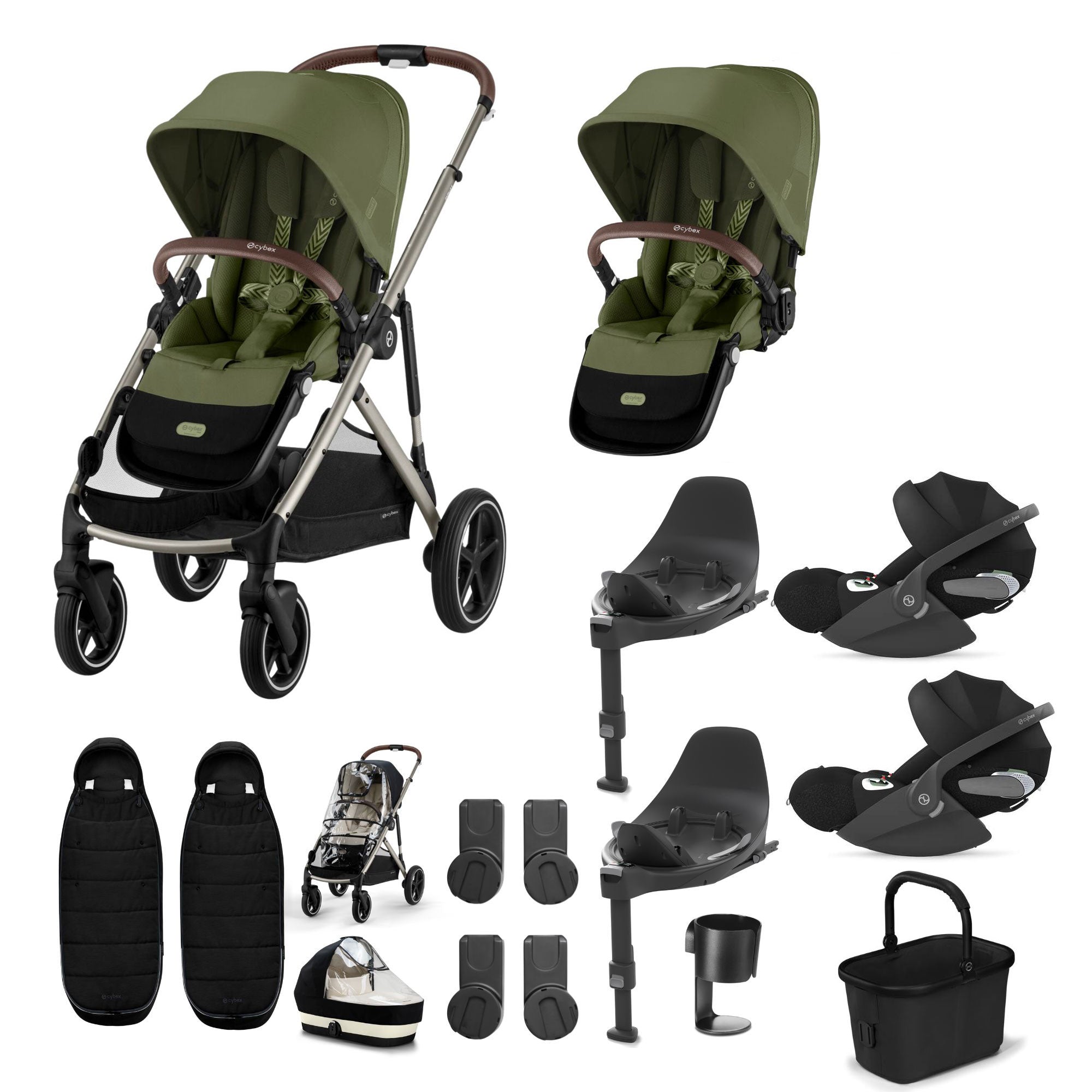Cybex Gazelle S Twin Luxury Pushchair Bundle in Moss Green