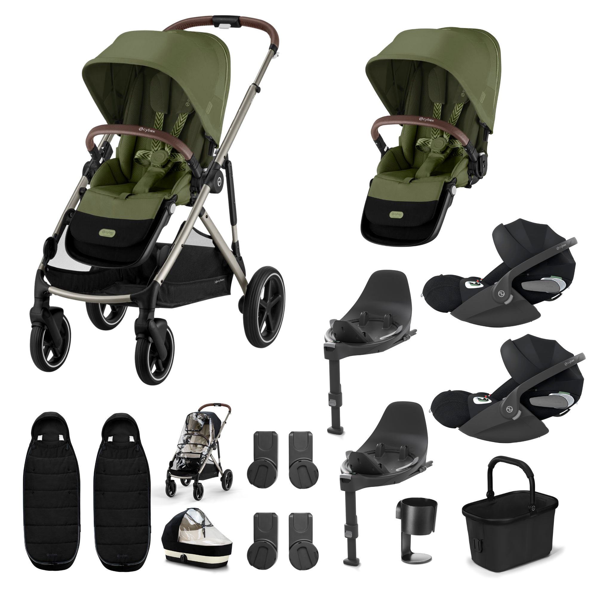 Cybex Gazelle S Twin Luxury Pushchair Bundle in Moss Green