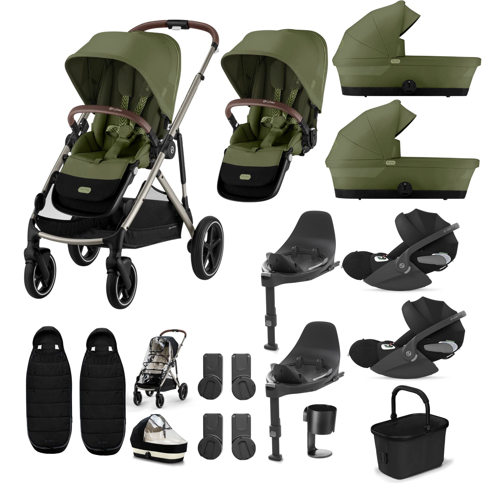 Cybex Gazelle S Twin Luxury Pushchair Bundle in Moss Green