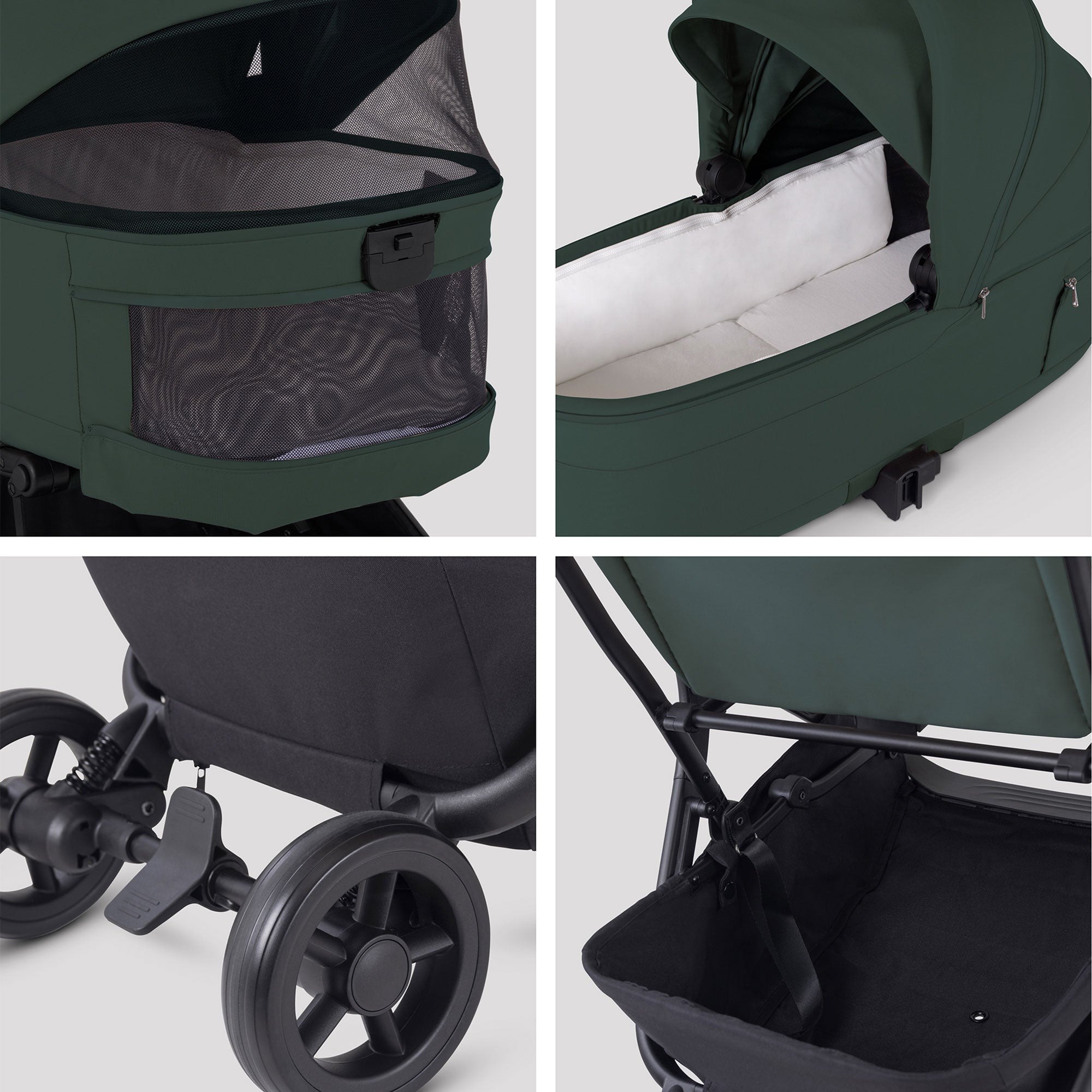 Silver Cross Nia Stroller with Carrycot in Conifer