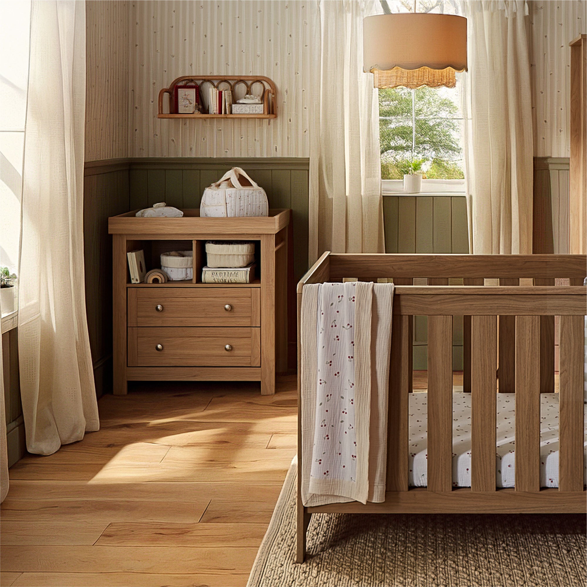 CuddleCo Burford 2 Piece Nursery Room Set in Oak