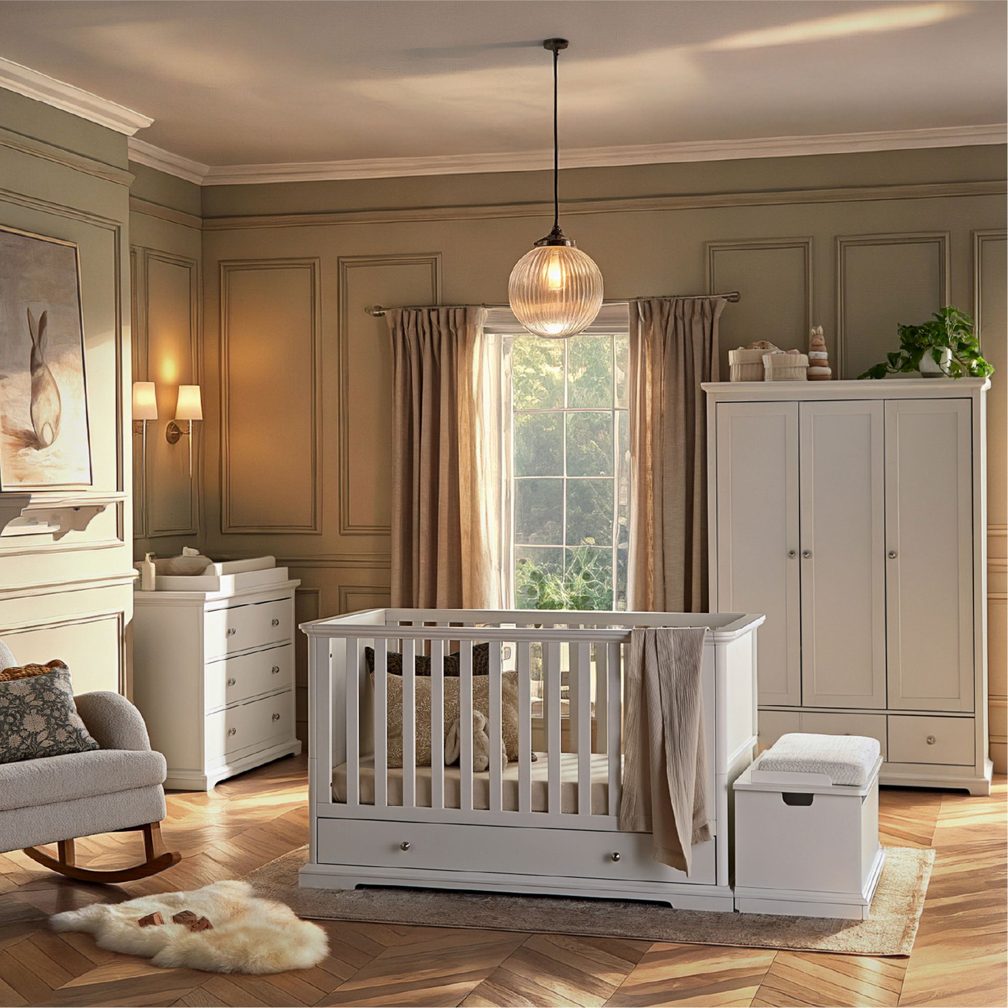 CuddleCo Beaumont 3 Piece Nursery Room Set with Low Cotbed in White