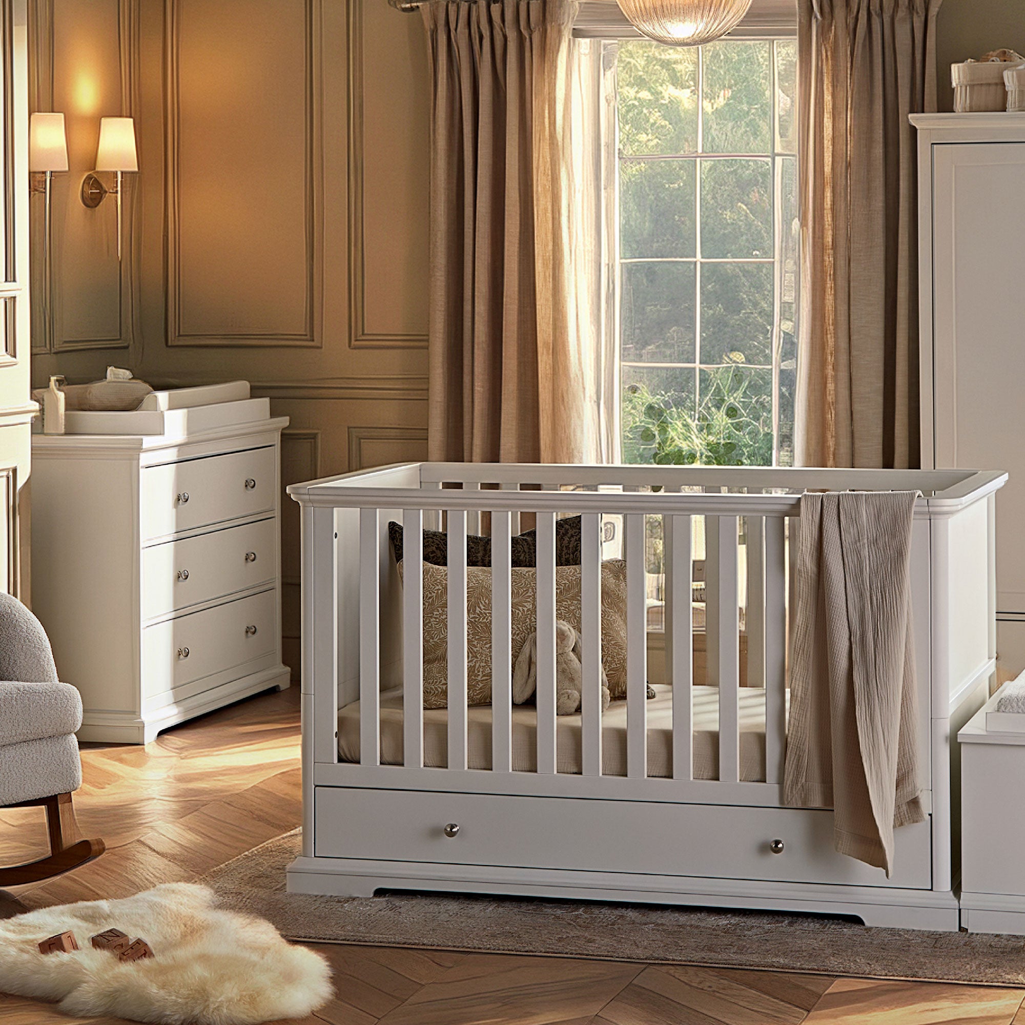 CuddleCo Beaumont 2 Piece Nursery Room Set with Low Cotbed in White