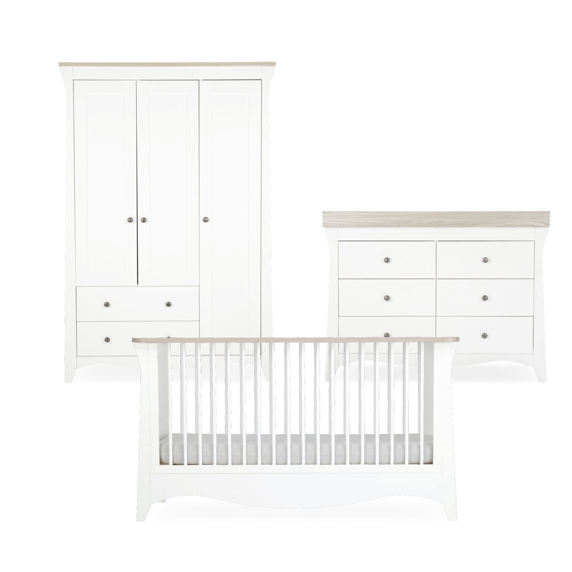 CuddleCo Clara 3 Piece Luxe Nursery Room Set in White/Ash