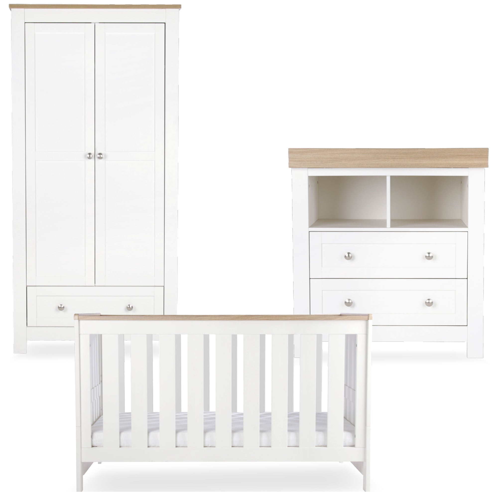 CuddleCo Burford 3 Piece Nursery Room Set in White/Oak