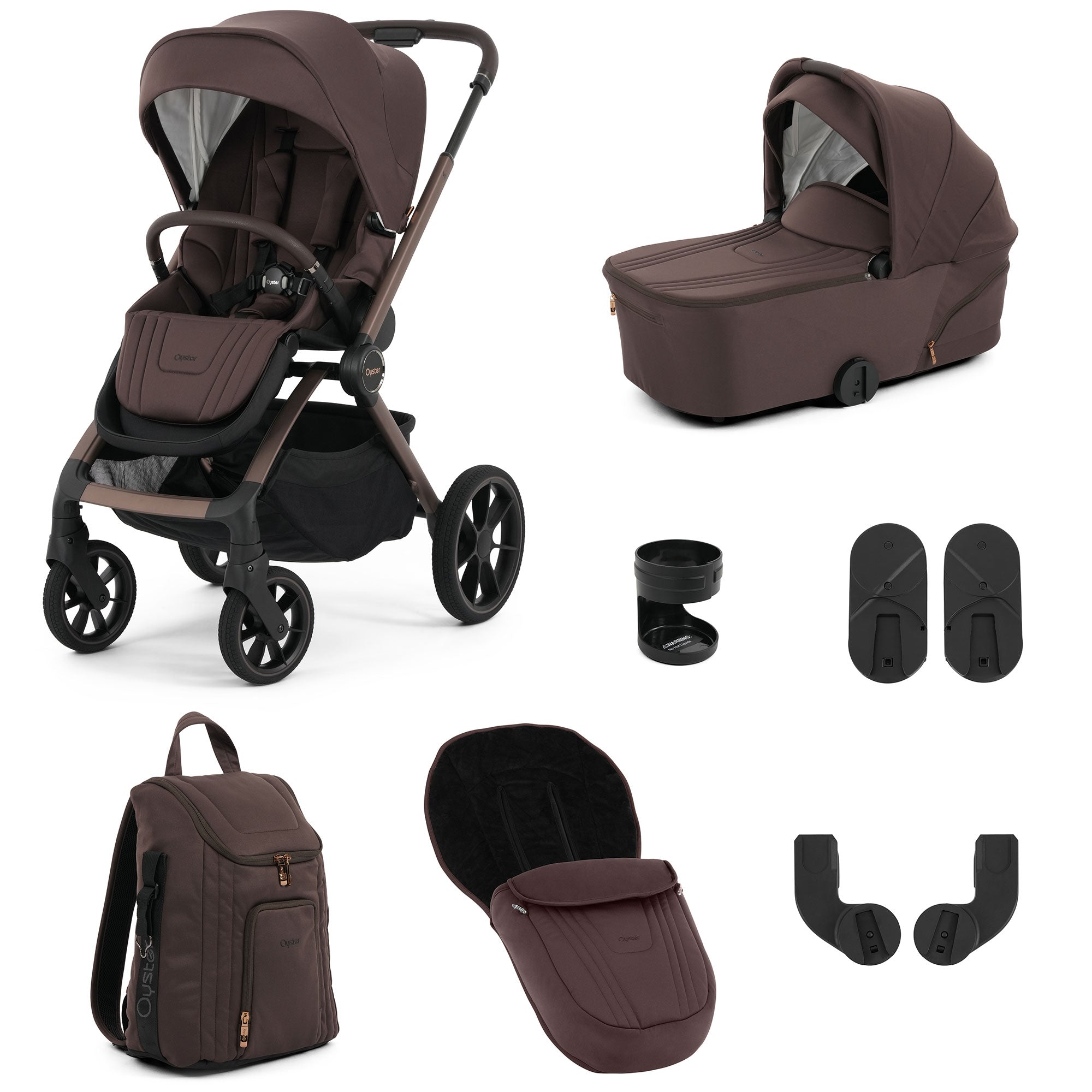 Oyster Vee Stroller & Carrycot Bundle in Chocolate