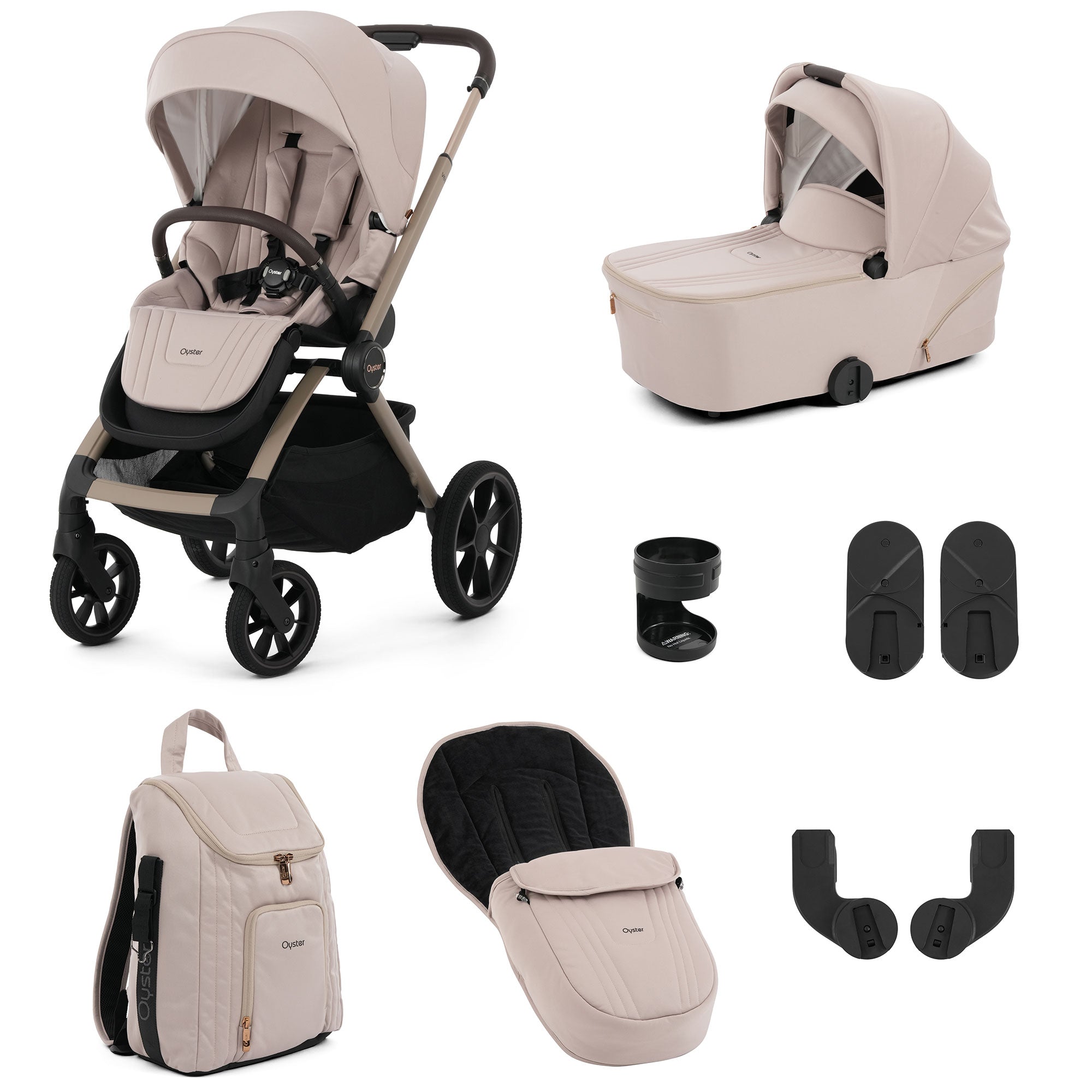 Oyster Vee Stroller & Carrycot Bundle in Vanilla