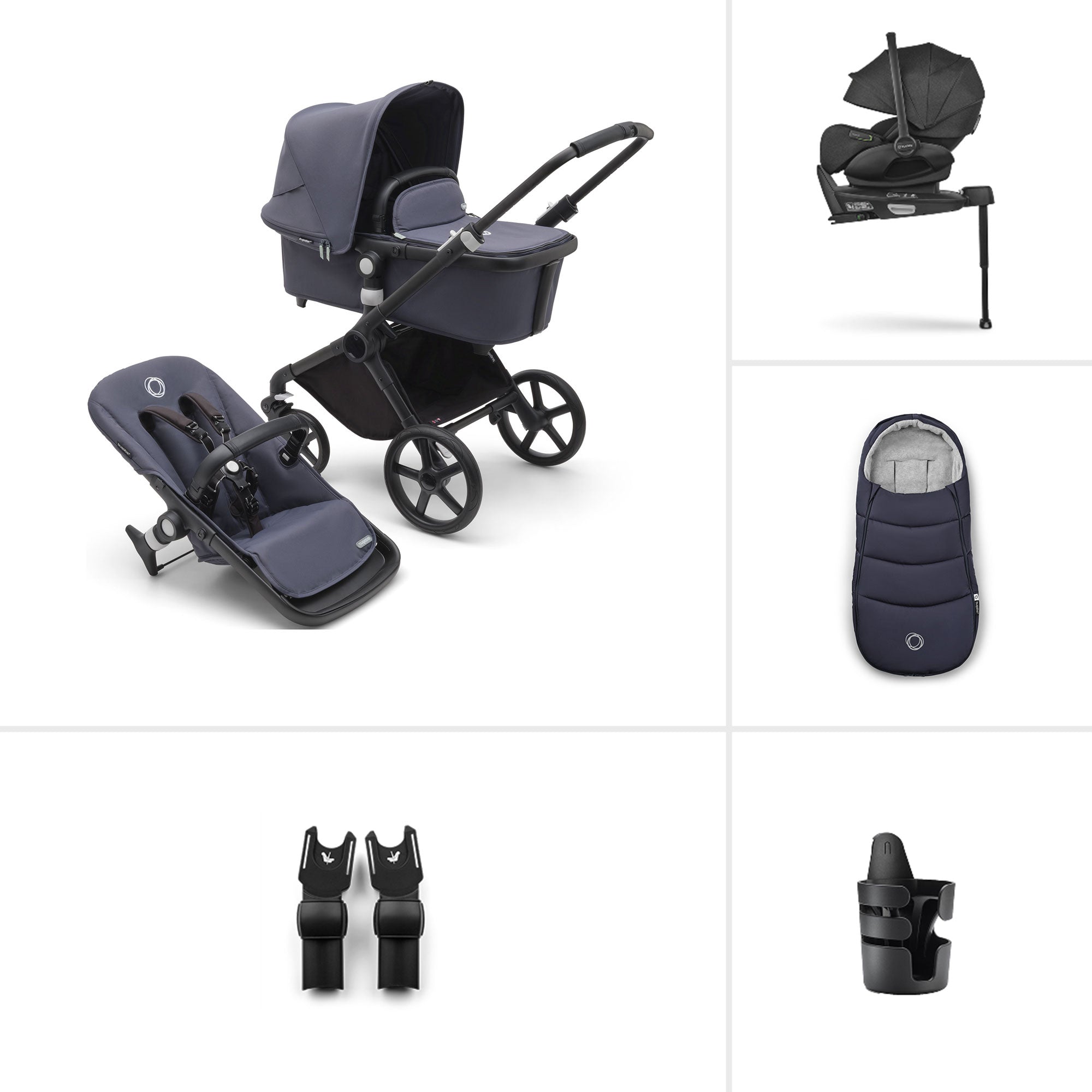 Bugaboo Fox Cub Ultimate Newborn Bundle in Black/Stormy Blue