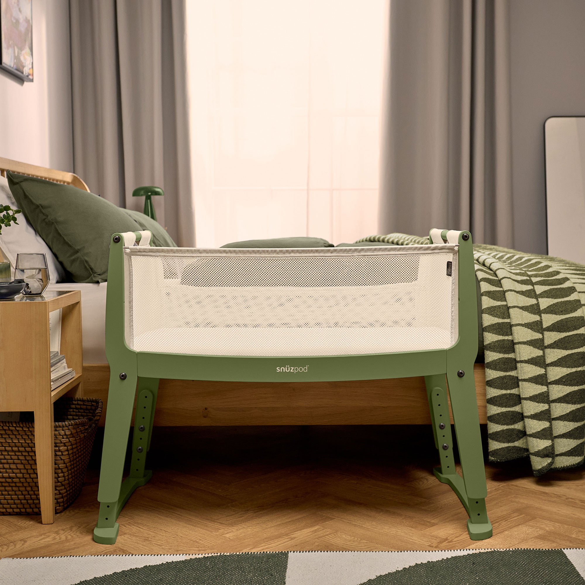 SnuzPod Studio Bedside Crib in Tokyo Matcha