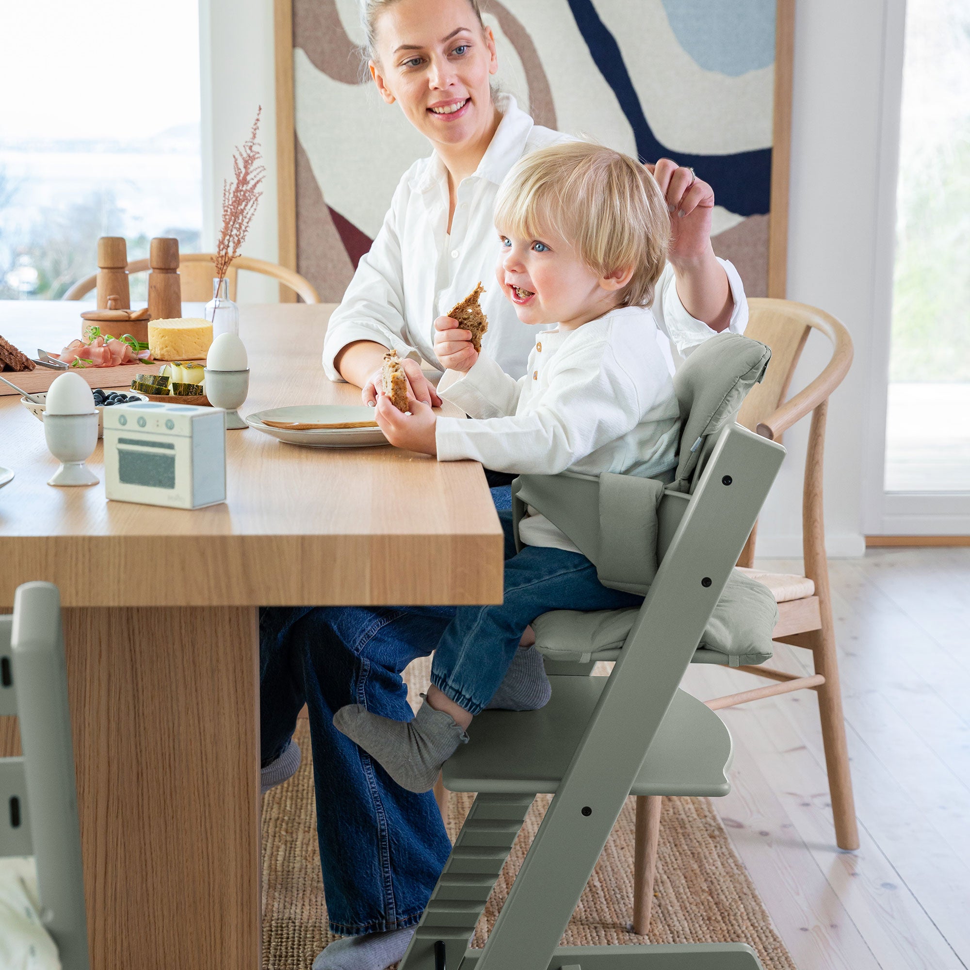 Stokke Tripp Trapp Highchair with Cushion & Baby Set in Glacier Green