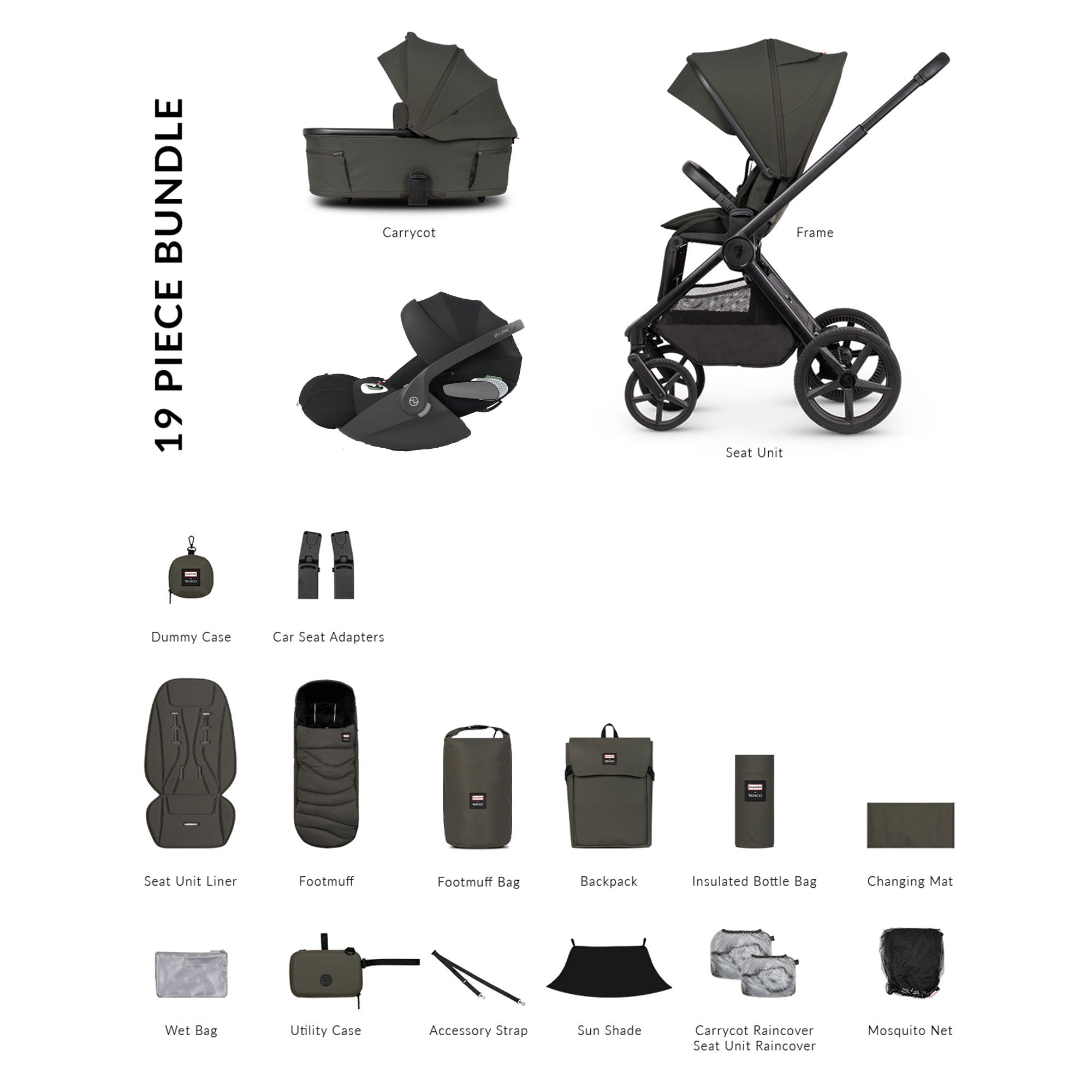 Venicci Tinum Upline 3 Hunter Comfort Cybex Travel System in Dark Olive