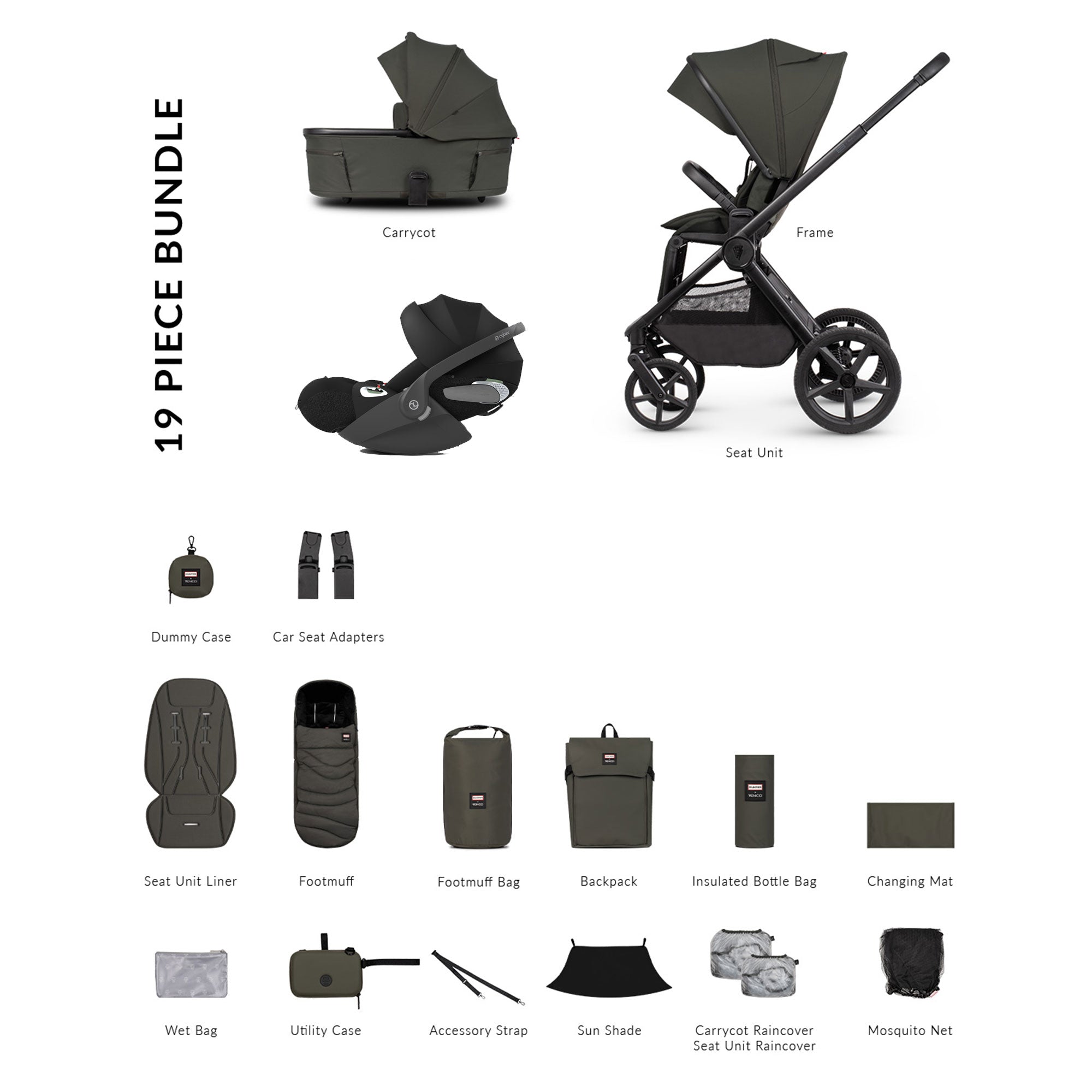 Venicci Tinum Upline 3 Hunter Comfort Cybex Travel System in Dark Olive