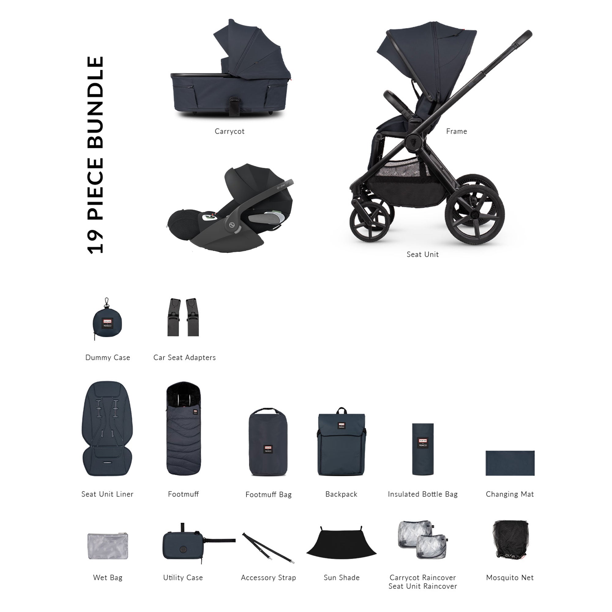 Venicci Tinum Upline 3 Hunter Comfort Cybex Travel System in Navy