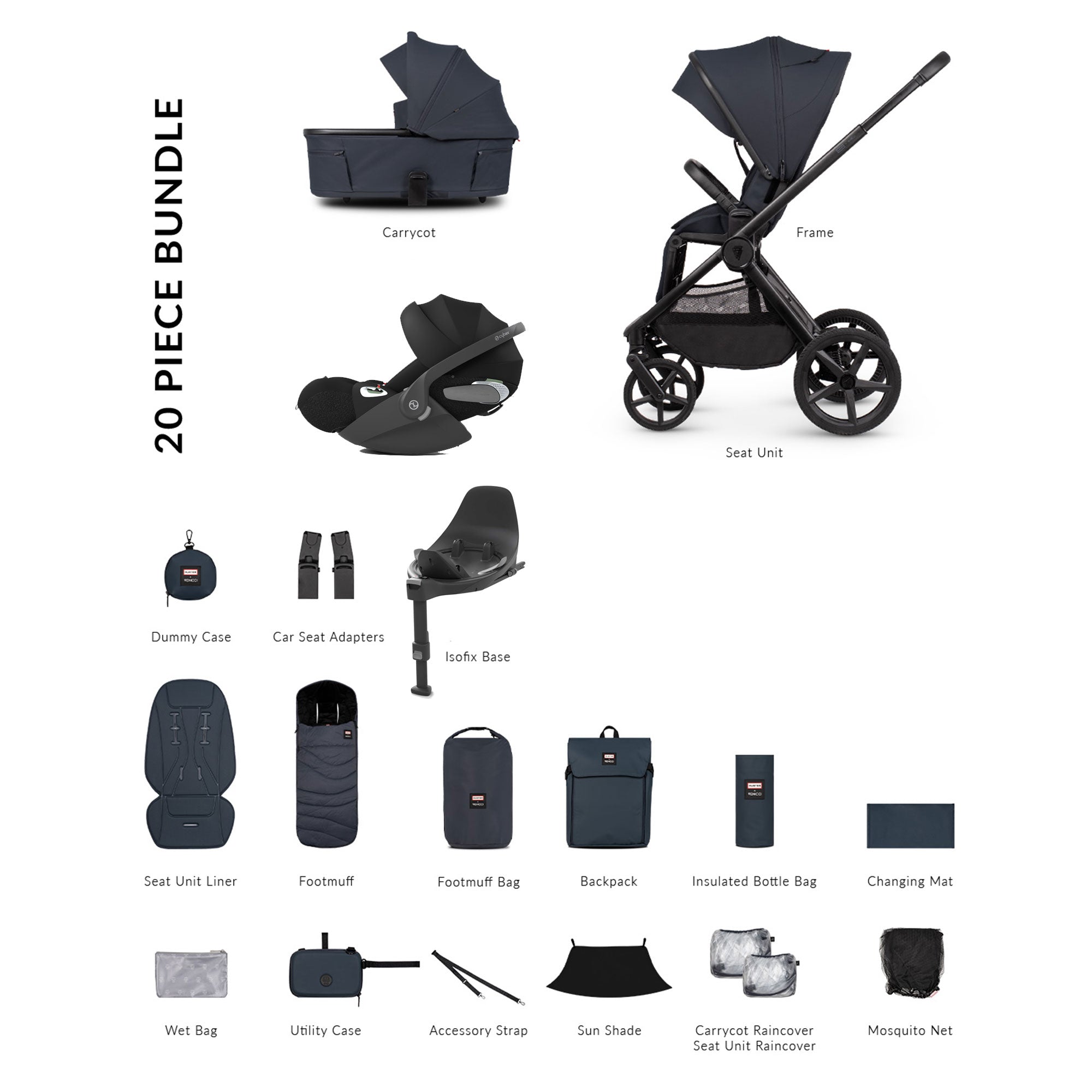 Venicci Tinum Upline 3 Hunter Luxury Cybex Travel System in Navy