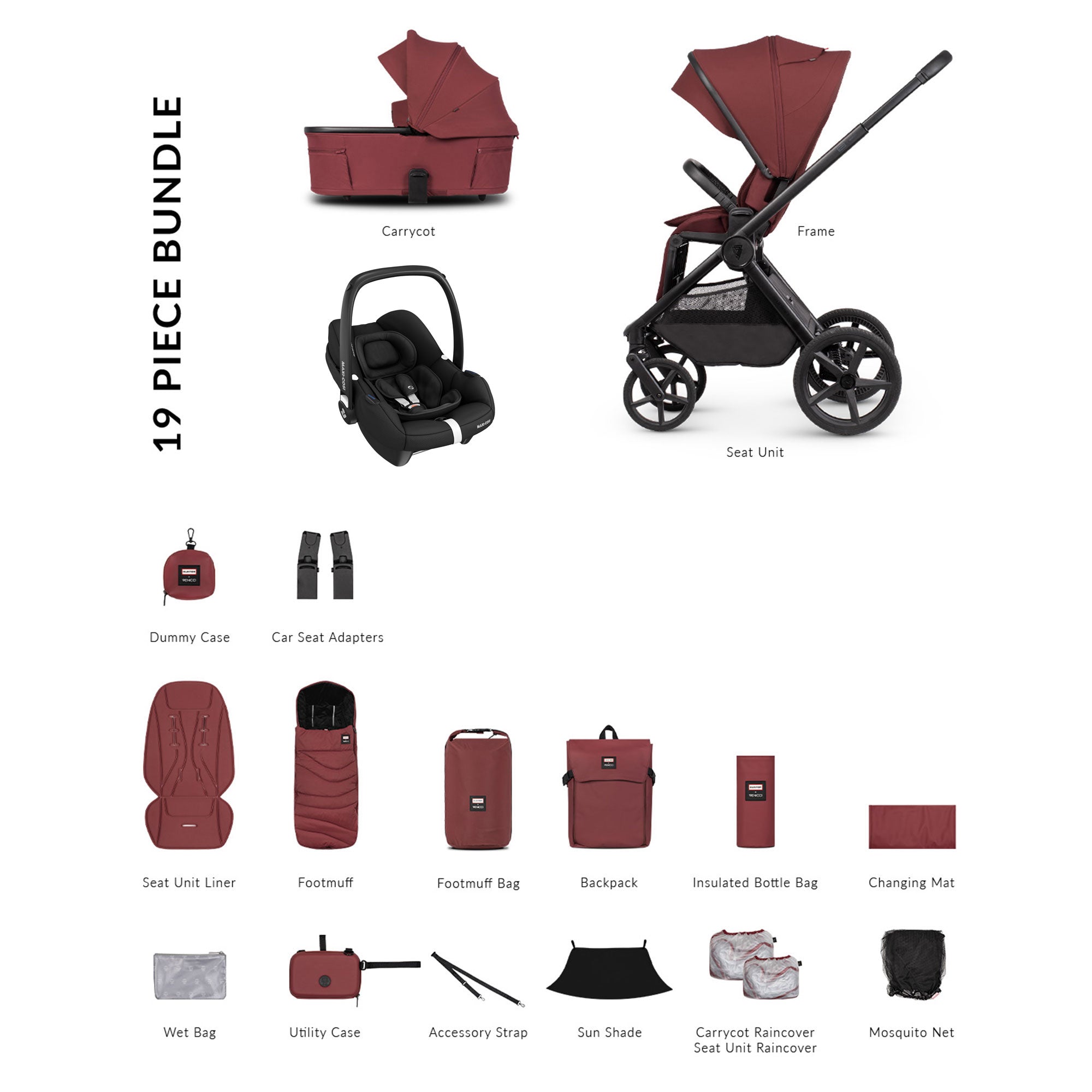 Venicci Tinum Upline 3 Hunter Comfort Maxi-Cosi Travel System in Red