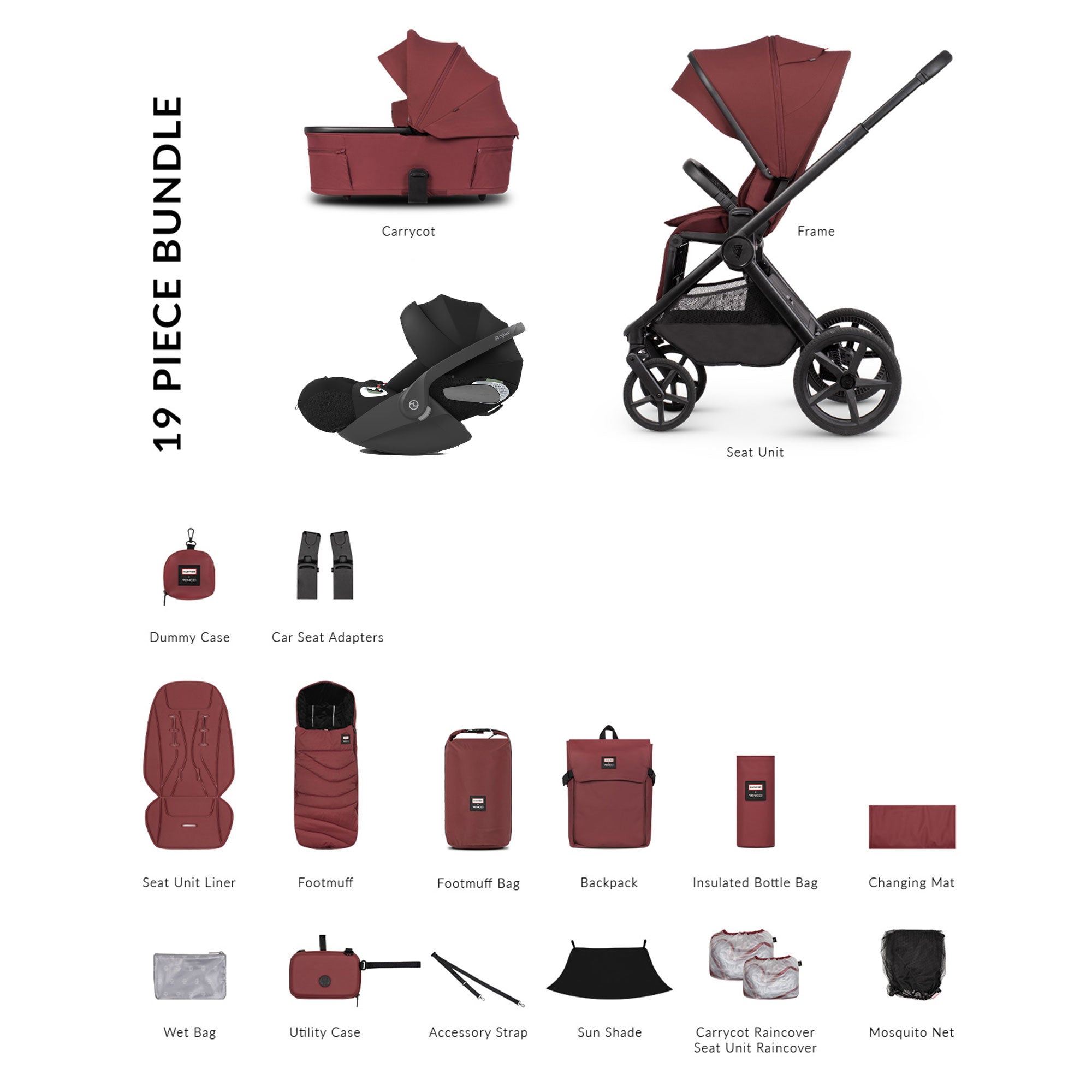 Venicci Tinum Upline 3 Hunter Comfort Cybex Travel System in Red