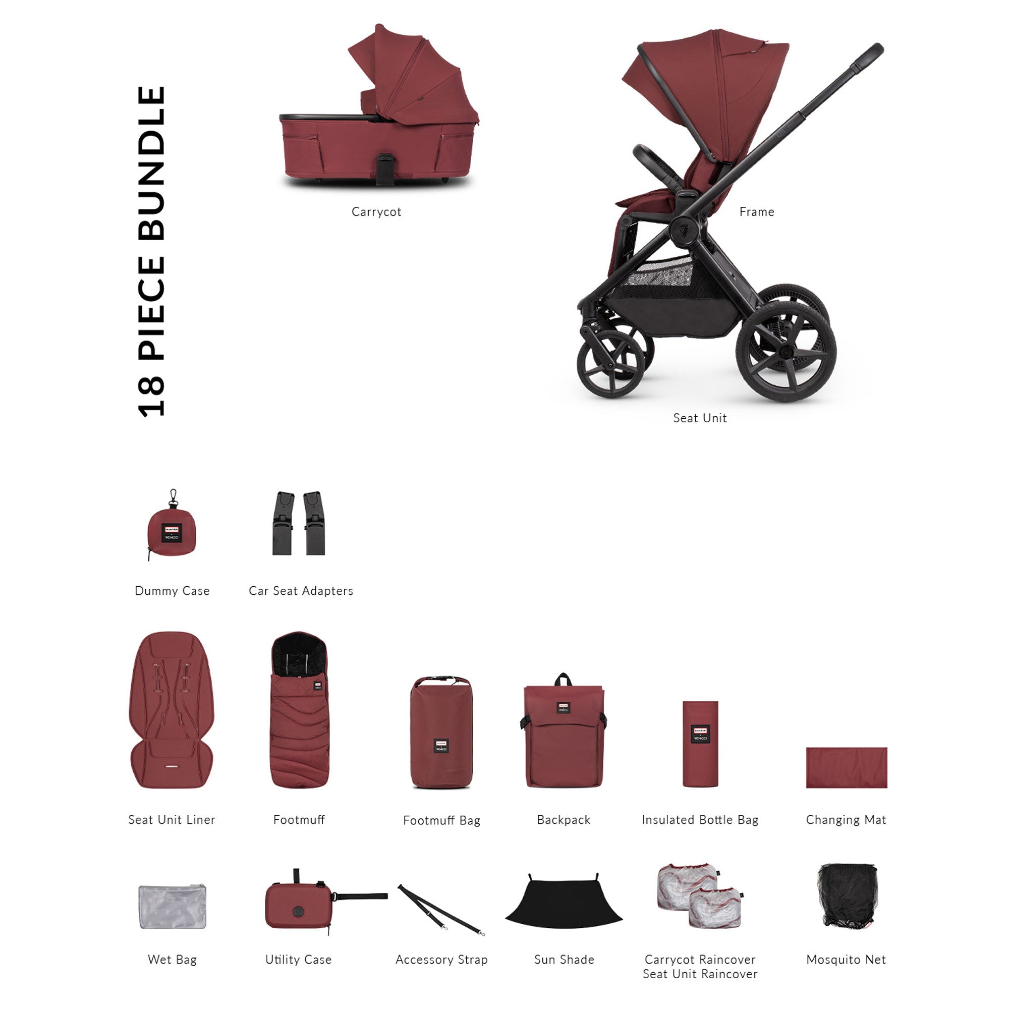 Venicci Tinum Upline 3 Hunter Essential Bundle in Red