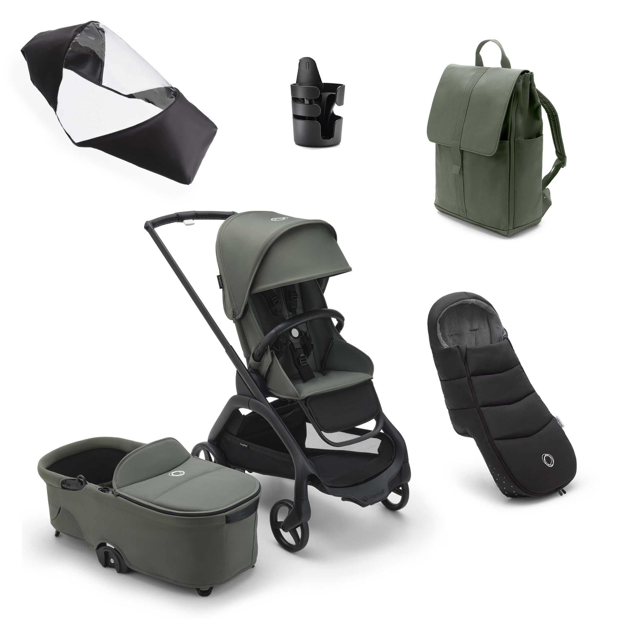 Bugaboo Dragonfly Complete Bundle - Black/Forest Green Baby Prams 13814-BLK-FOR-GRN 8717447581772
