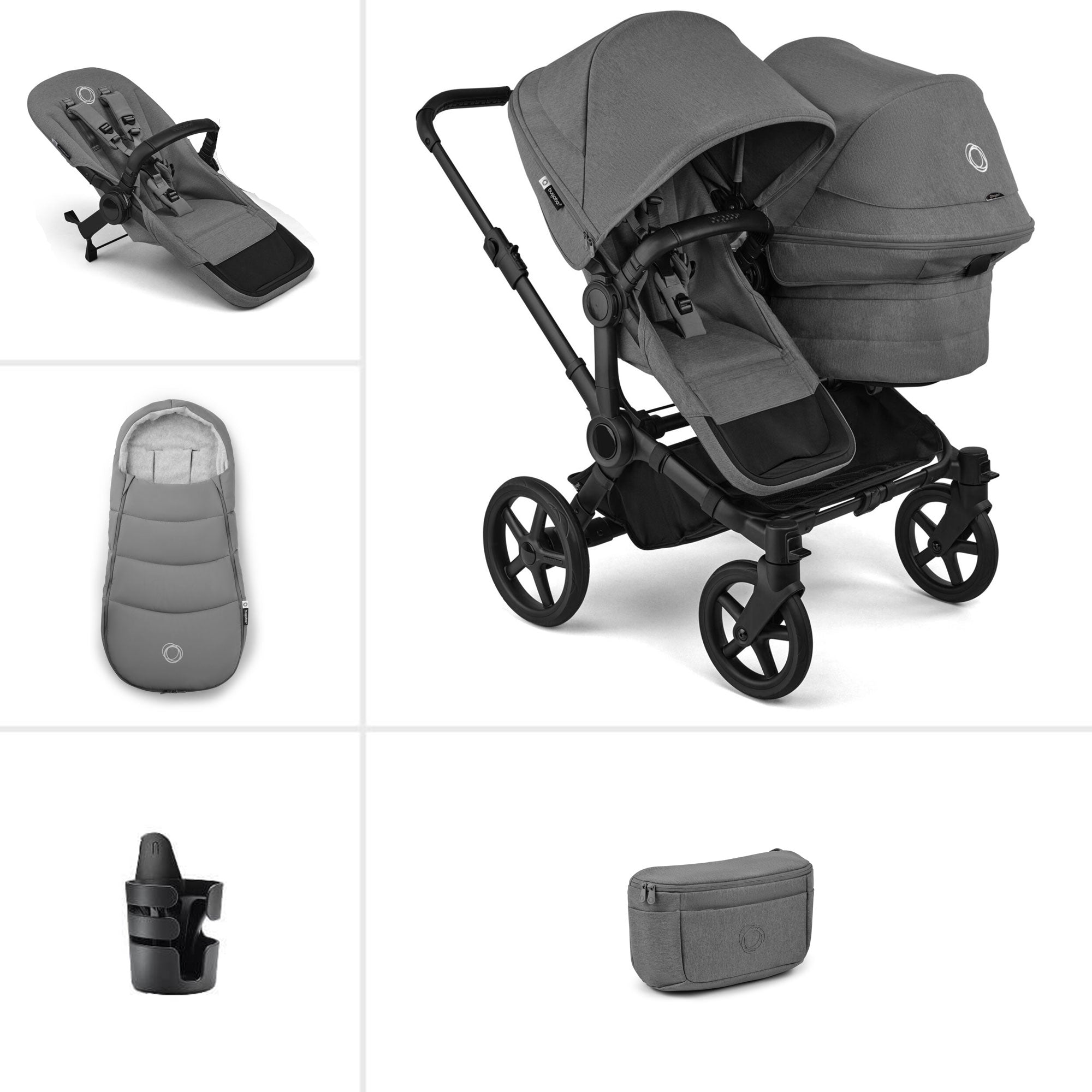 Bugaboo Donkey 6 Double Essential Bundle in Moon Grey