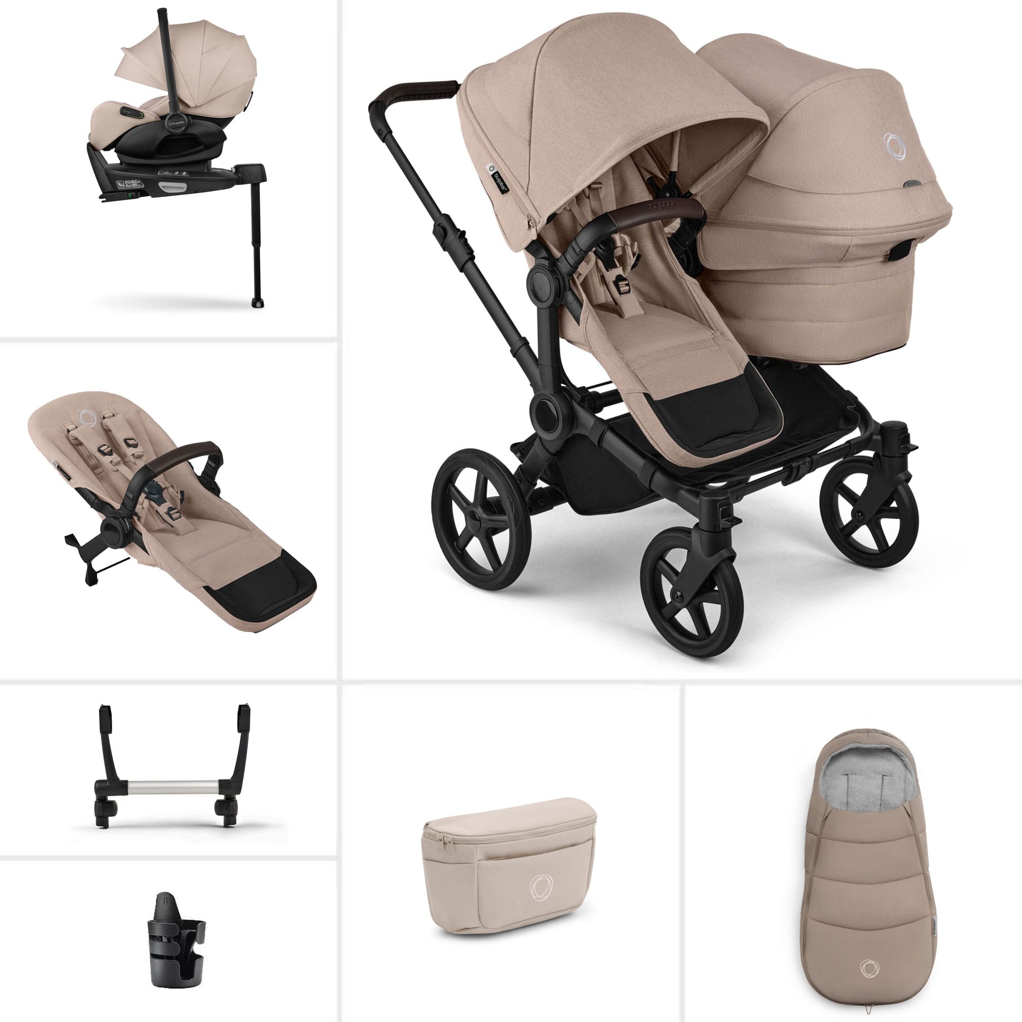 Bugaboo Donkey 6 Double Ultimate Newborn Bundle in Desert Taupe Travel Systems 21673-DES-TPE 8717447385752