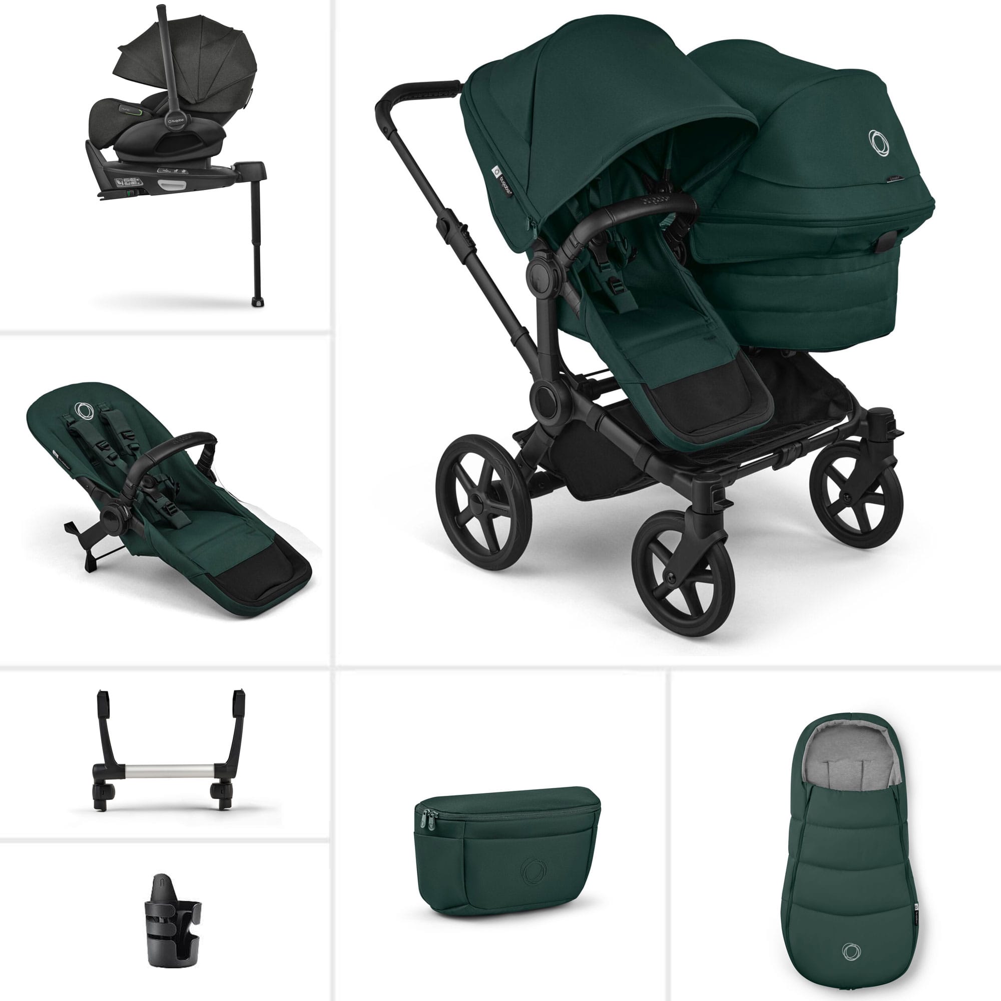 Bugaboo Donkey 6 Double Ultimate Newborn Bundle in Fern Green Travel Systems 21673-FER-GRN 8717447483151