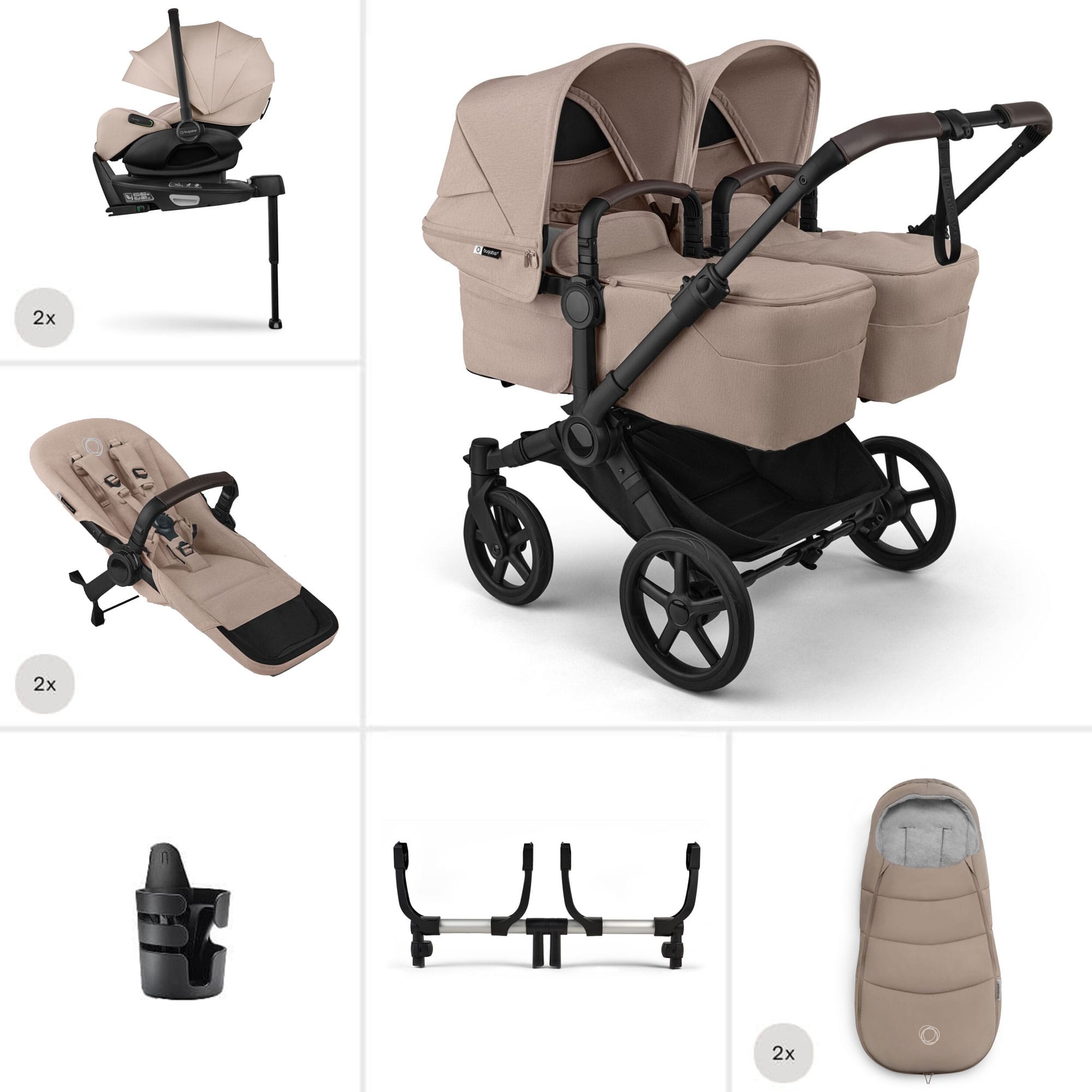 Bugaboo Donkey 6 Twin Ultimate Newborn Bundle in Desert Taupe Travel Systems 21687-DES-TPE 8717447385752