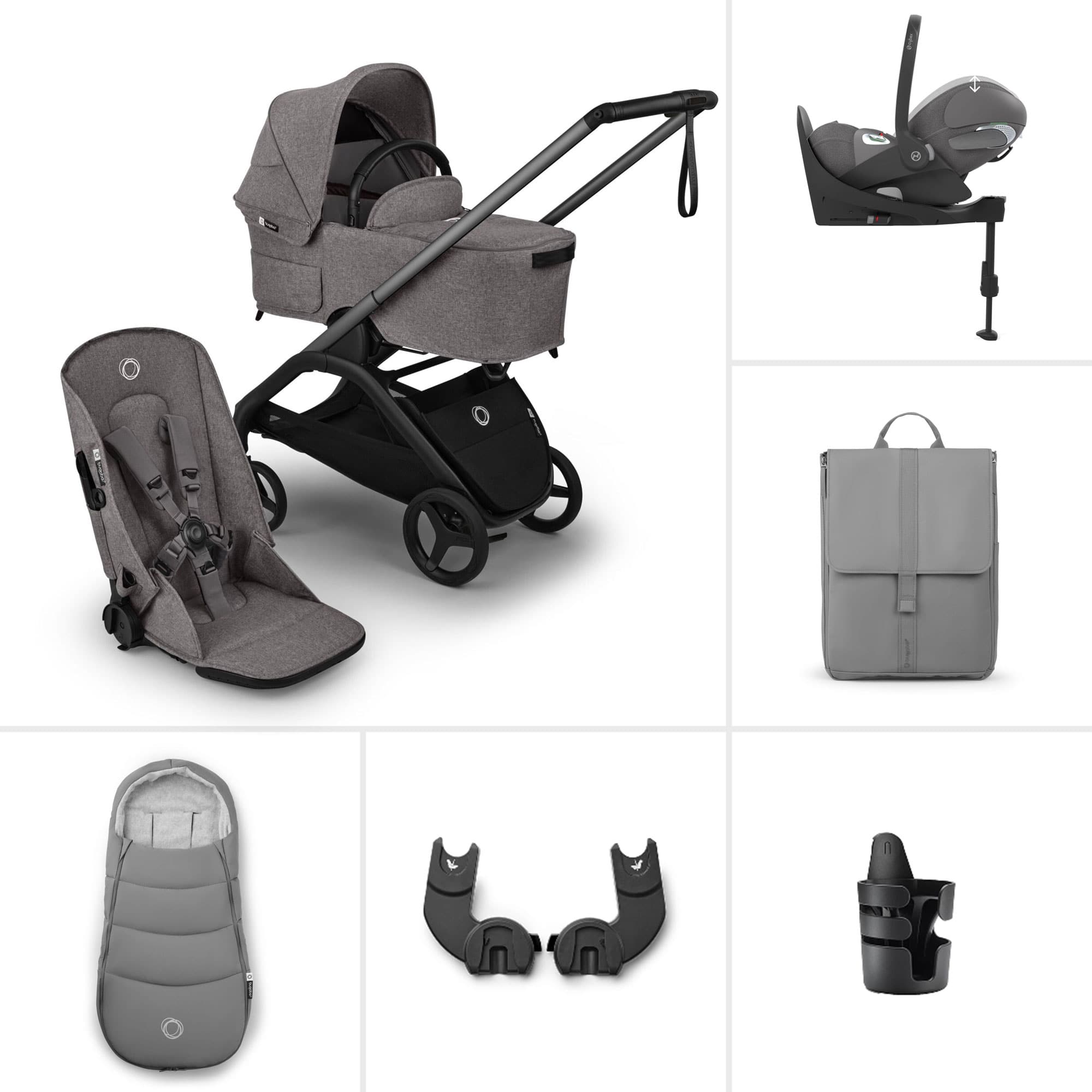 Bugaboo Dragonfly Plus Ultimate Cybex Travel System in Grey Melange