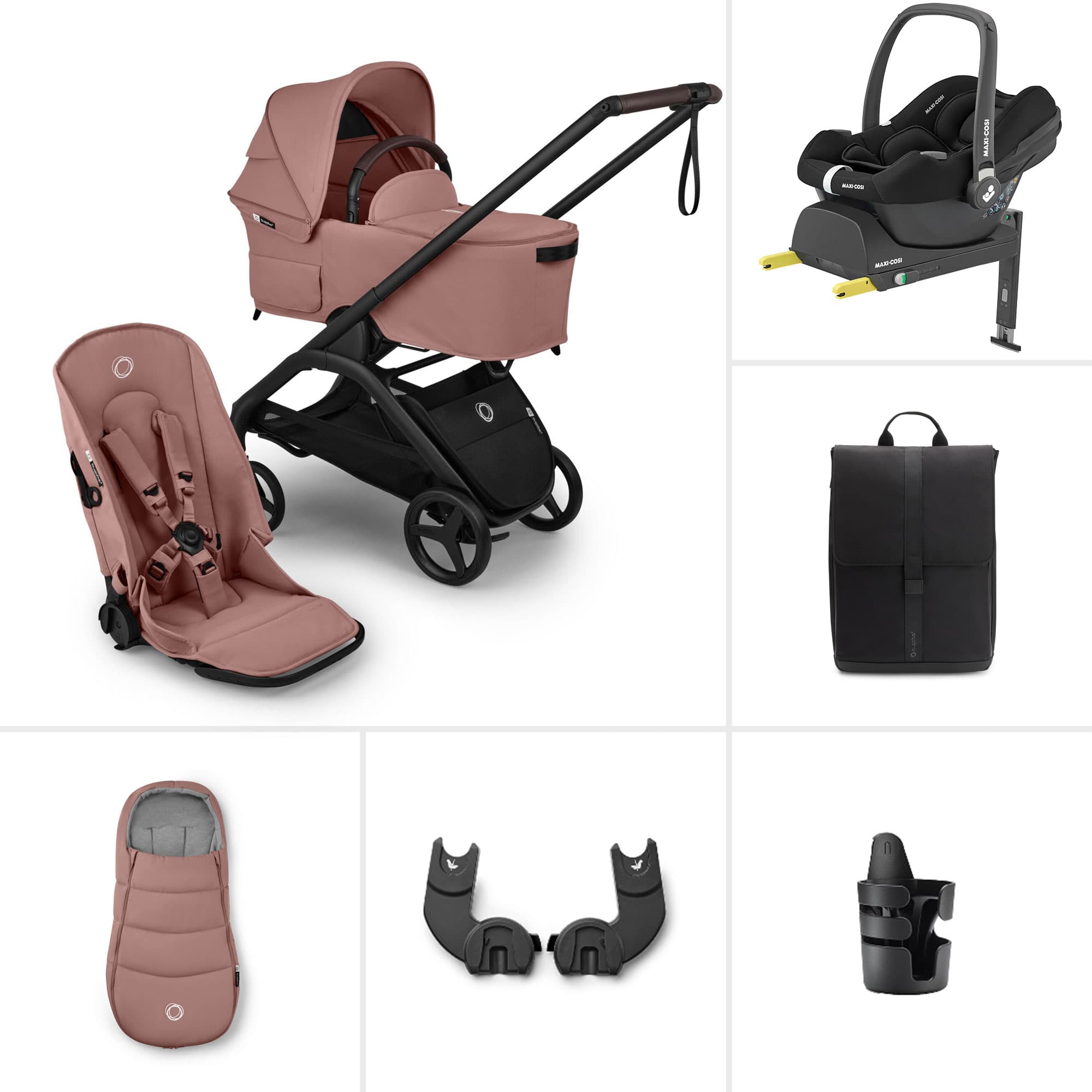 Bugaboo Dragonfly Plus Ultimate Maxi-Cosi Travel System in Dusty Pink Travel Systems BUG-DFLY-PLUS-PNK-1 8717447521488