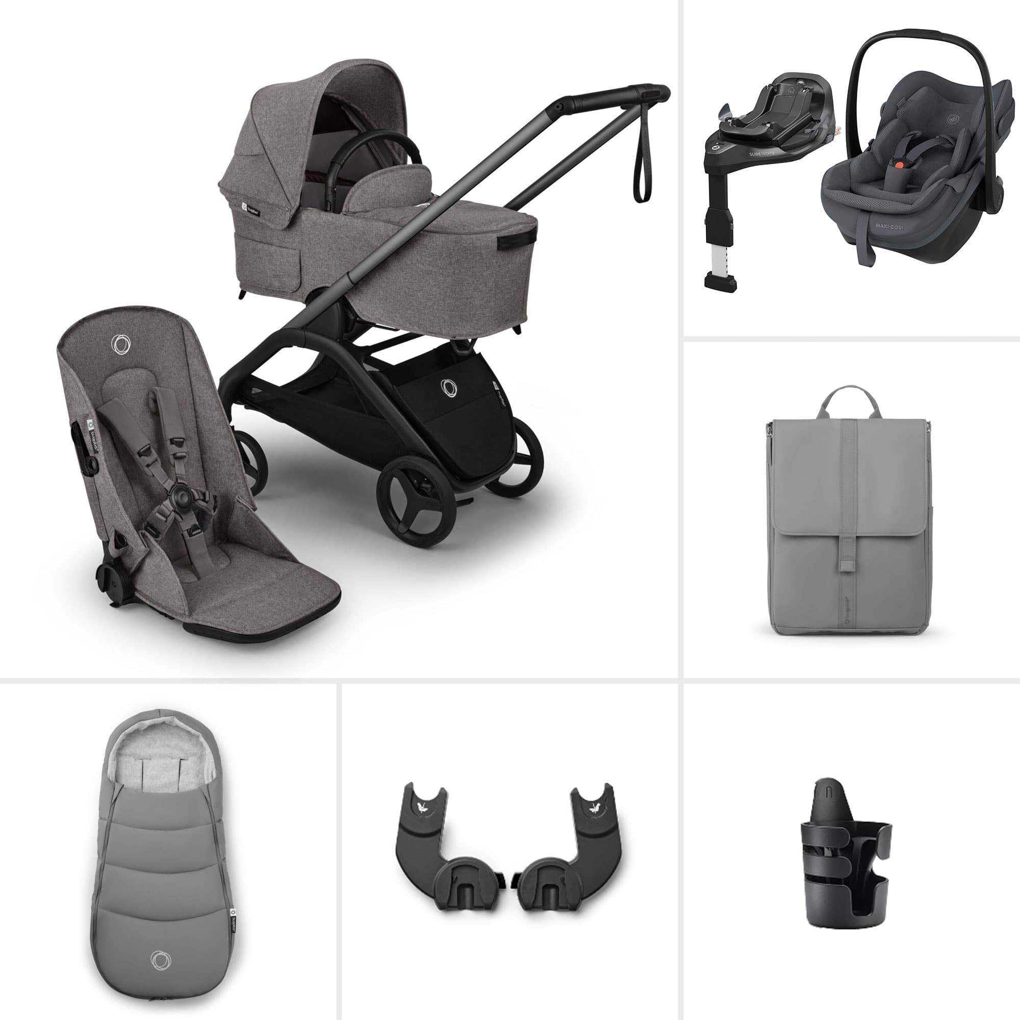 Bugaboo Dragonfly Plus Ultimate Maxi-Cosi Travel System in Grey Melange