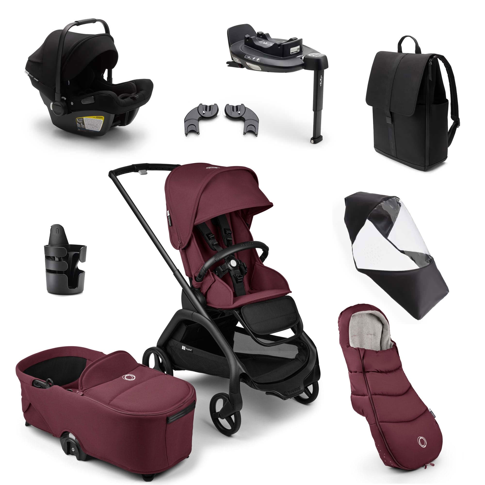 Bugaboo Dragonfly Ultimate Bundle - Black/Dark Cherry Travel Systems 18323-BLK-DAR-CHE 8717447378419