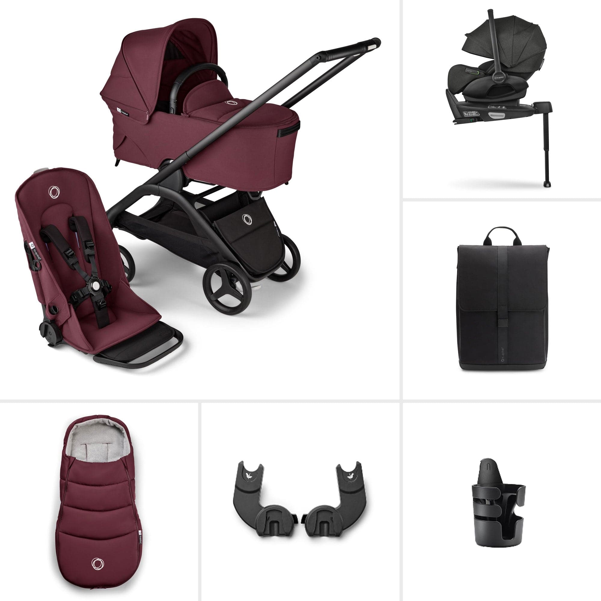 Bugaboo Dragonfly Ultimate Bundle - Black/Dark Cherry Travel Systems 18323-BLK-DAR-CHE 8717447378419