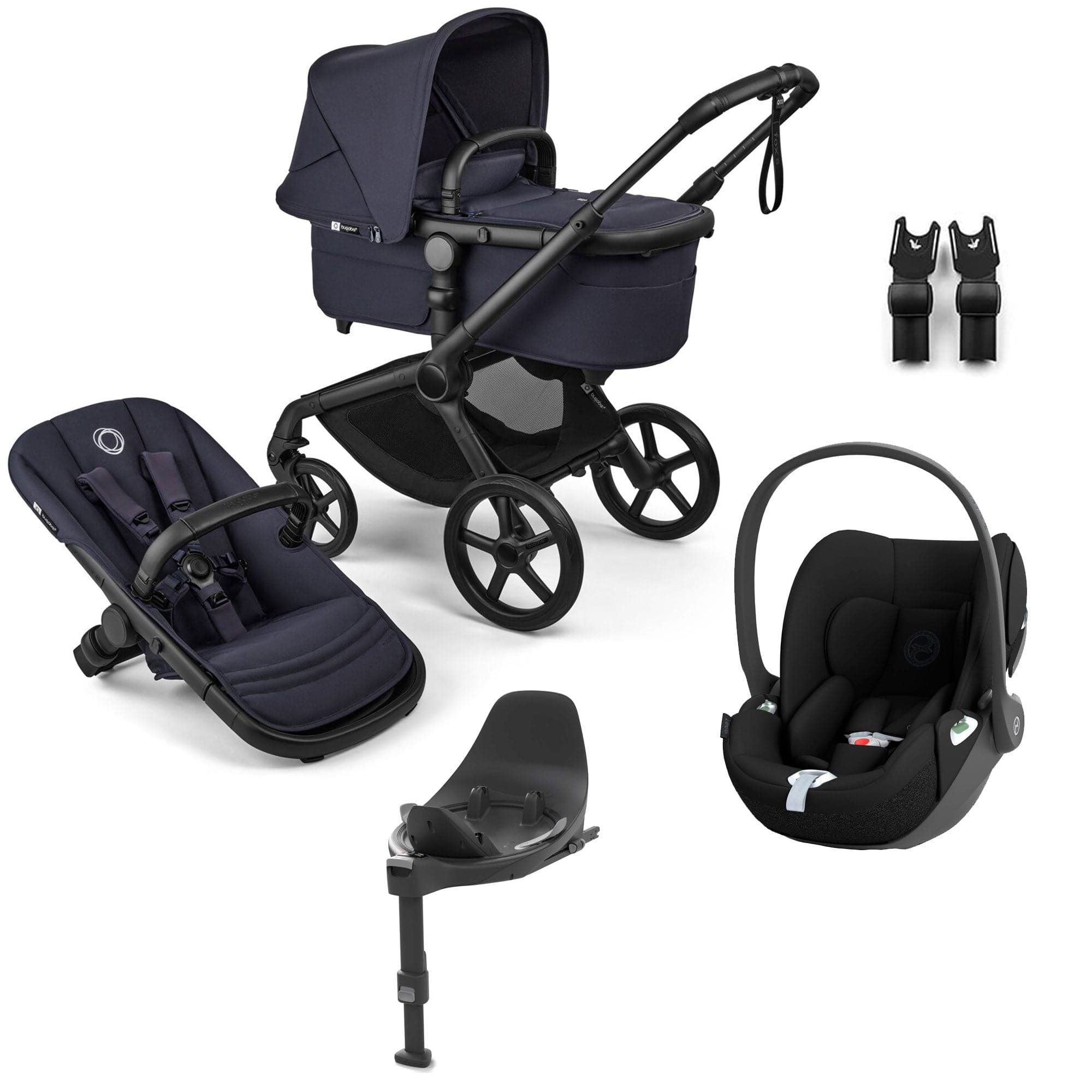 steel blue bugaboo Bugaboo Fox 5 Renew Cybex Travel System in Deep Indigo