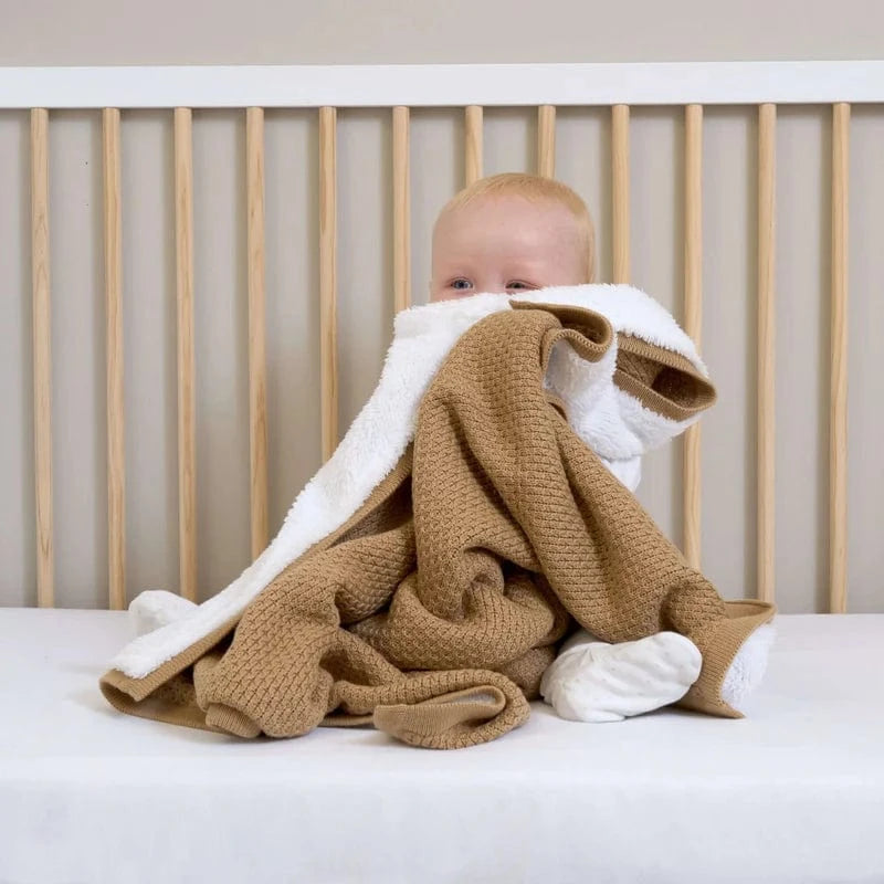 Clair de Lune Organic Sherpa Knit Blanket in Biscuit Cot & Cot Bed Blankets CL6635BT 5033775012126