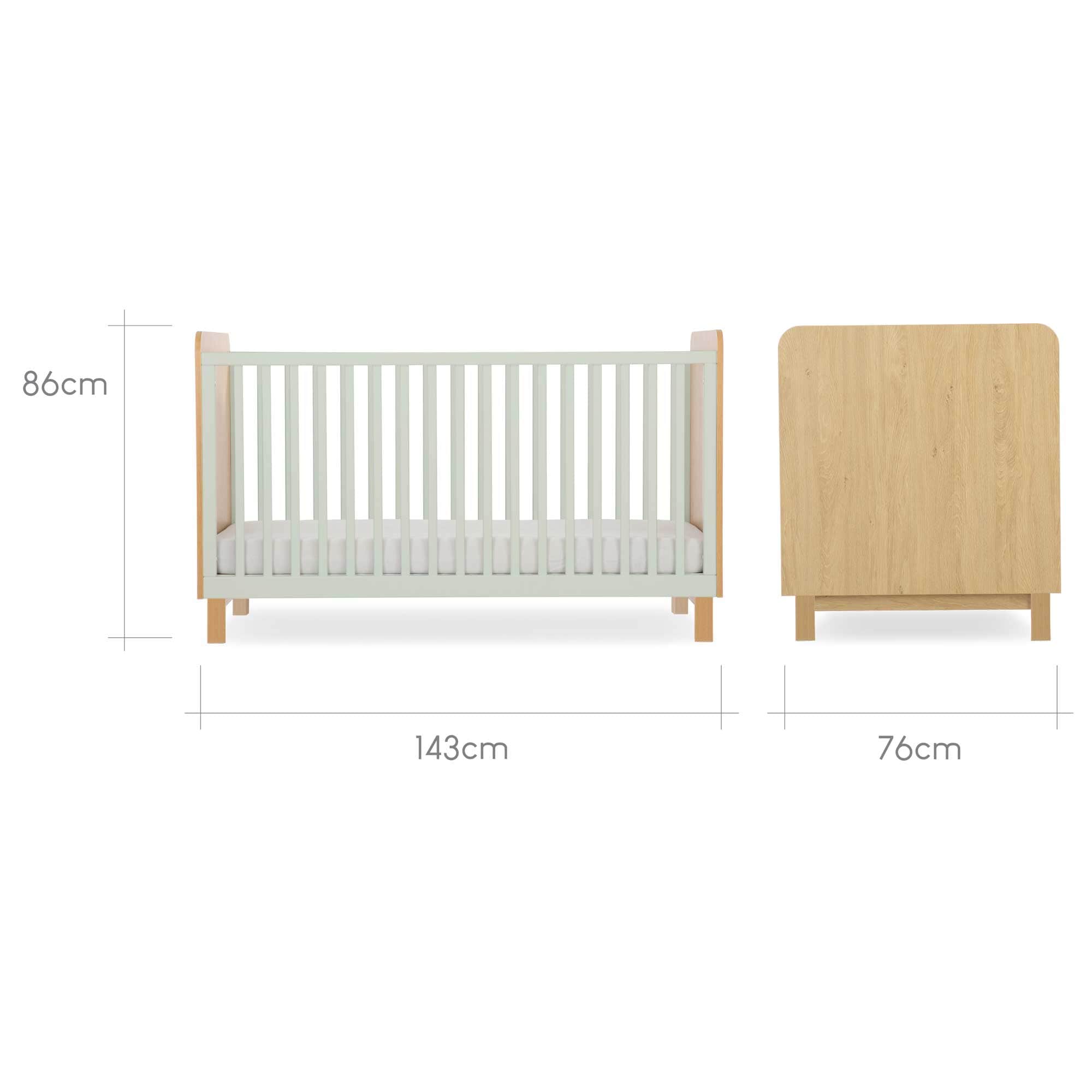 CuddleCo Remi Cot Bed in Oak/Green Cot Beds