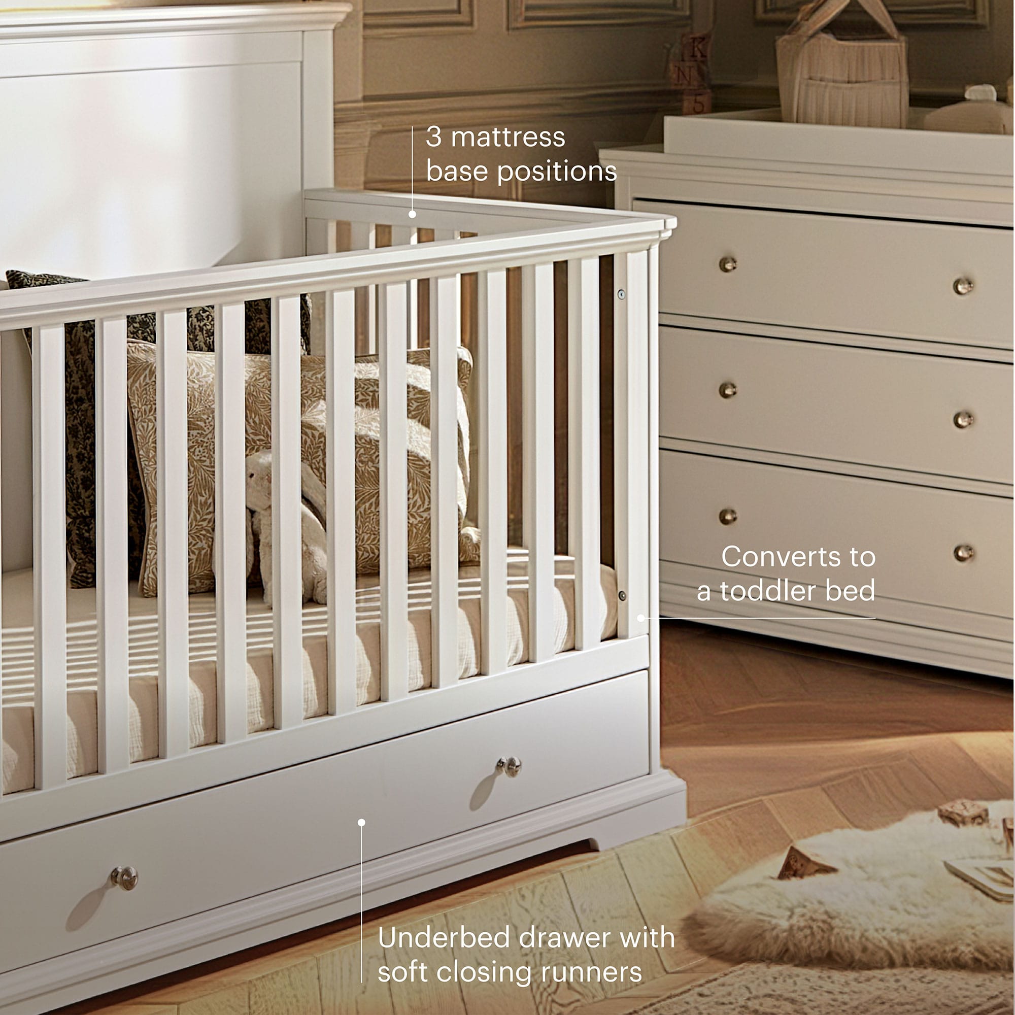 CuddleCo Beaumont Grande Cotbed in White Cribs