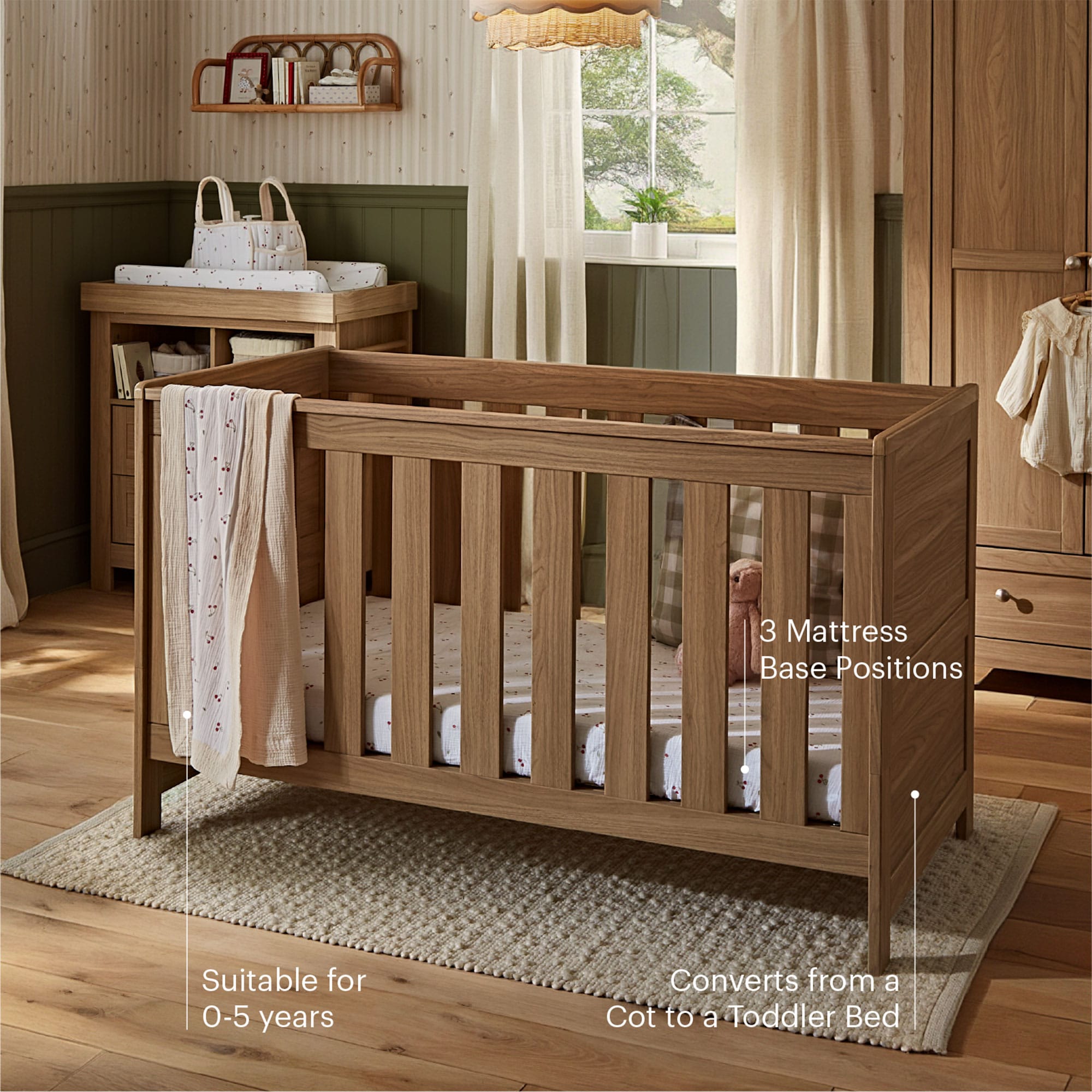 CuddleCo Burford Cotbed in Oak Cribs