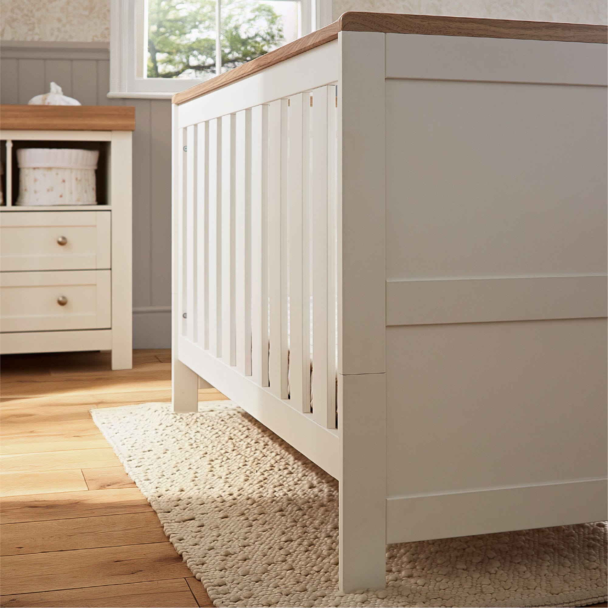 CuddleCo Burford Cotbed in White/Oak Cribs
