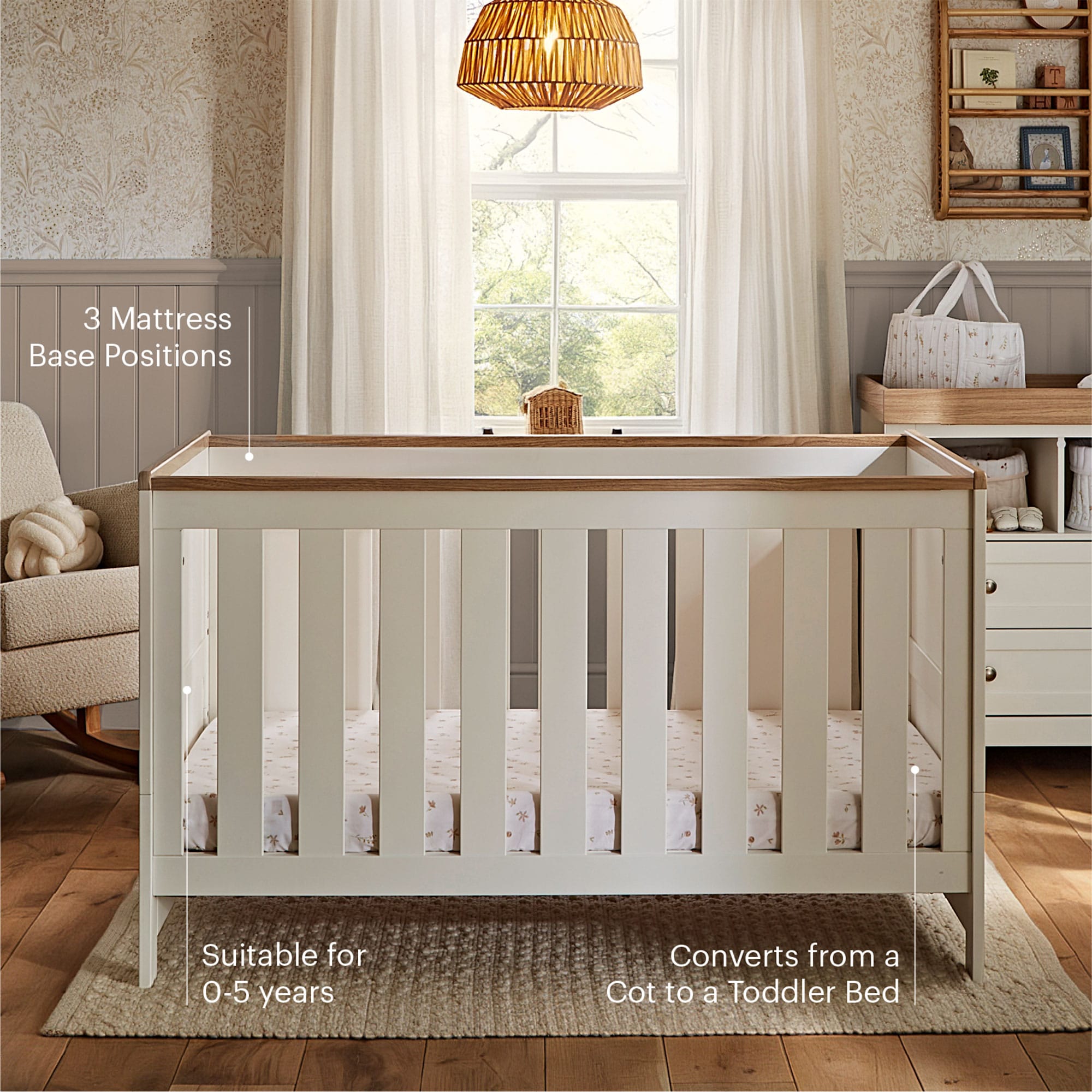 CuddleCo Burford Cotbed in White/Oak Cribs