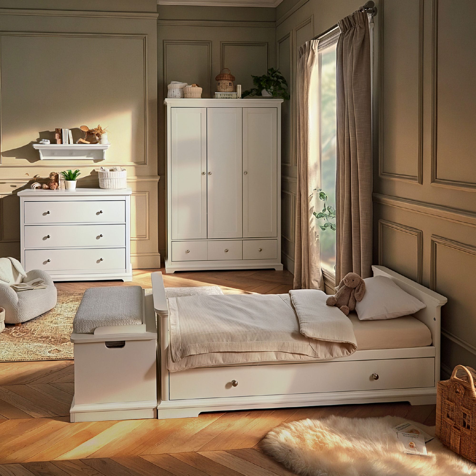 CuddleCo Beaumont 2 Piece Nursery Room Set with Low Cotbed in White Nursery Room Sets