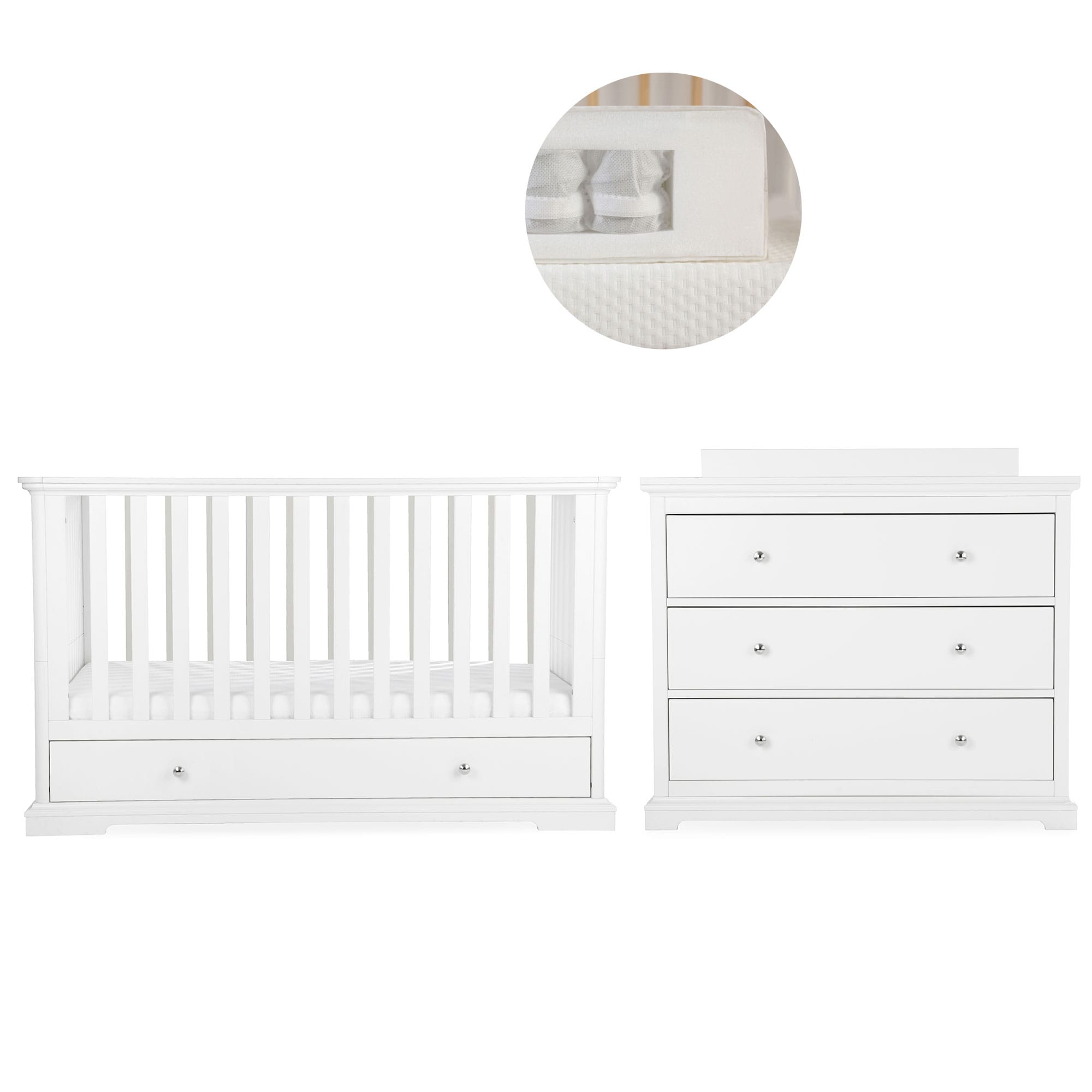 CuddleCo Beaumont 2 Piece Nursery Room Set with Low Cotbed in White Nursery Room Sets FRN/CUD/155173/PS 5060971155173