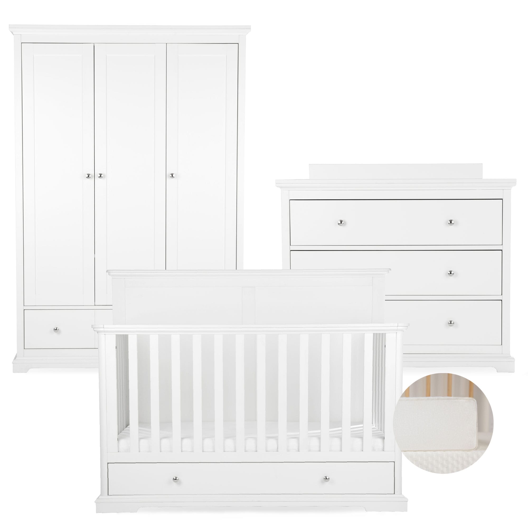 CuddleCo Beaumont 3 Piece Nursery Room Set with Grande Cotbed in White Nursery Room Sets FRN/CUD/155180/FM 5060971155180