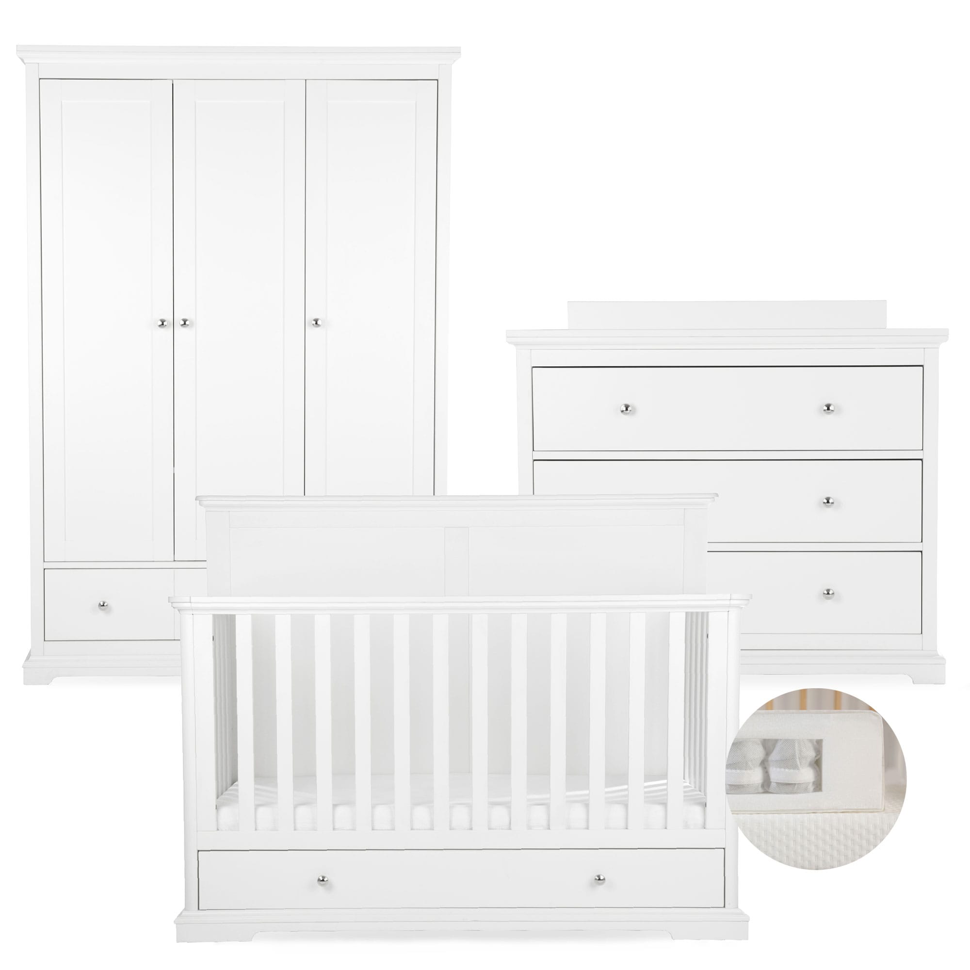 CuddleCo Beaumont 3 Piece Nursery Room Set with Grande Cotbed in White Nursery Room Sets FRN/CUD/155180/PS 5060971155180