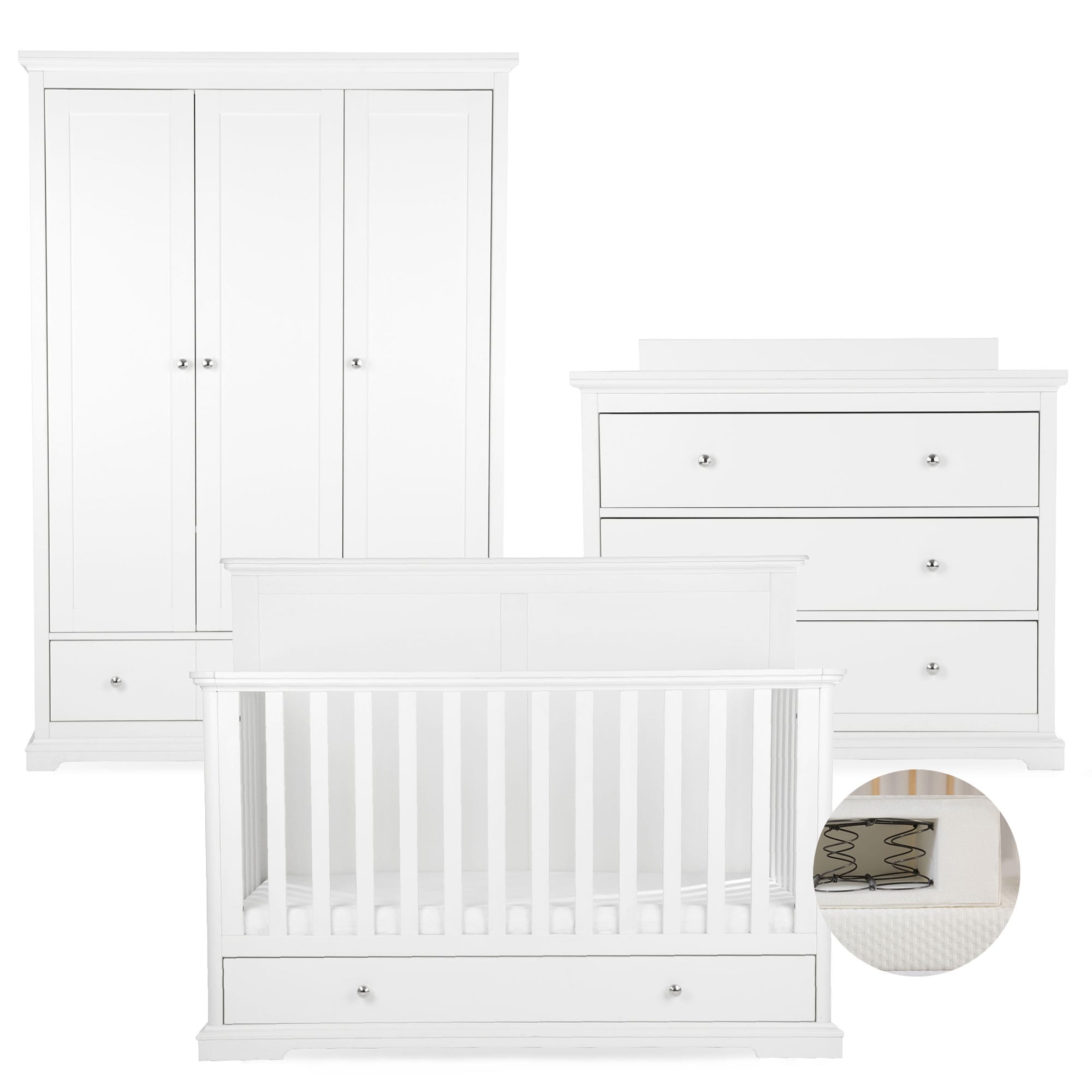 CuddleCo Beaumont 3 Piece Nursery Room Set with Grande Cotbed in White Nursery Room Sets FRN/CUD/155180/SM 5060971155180