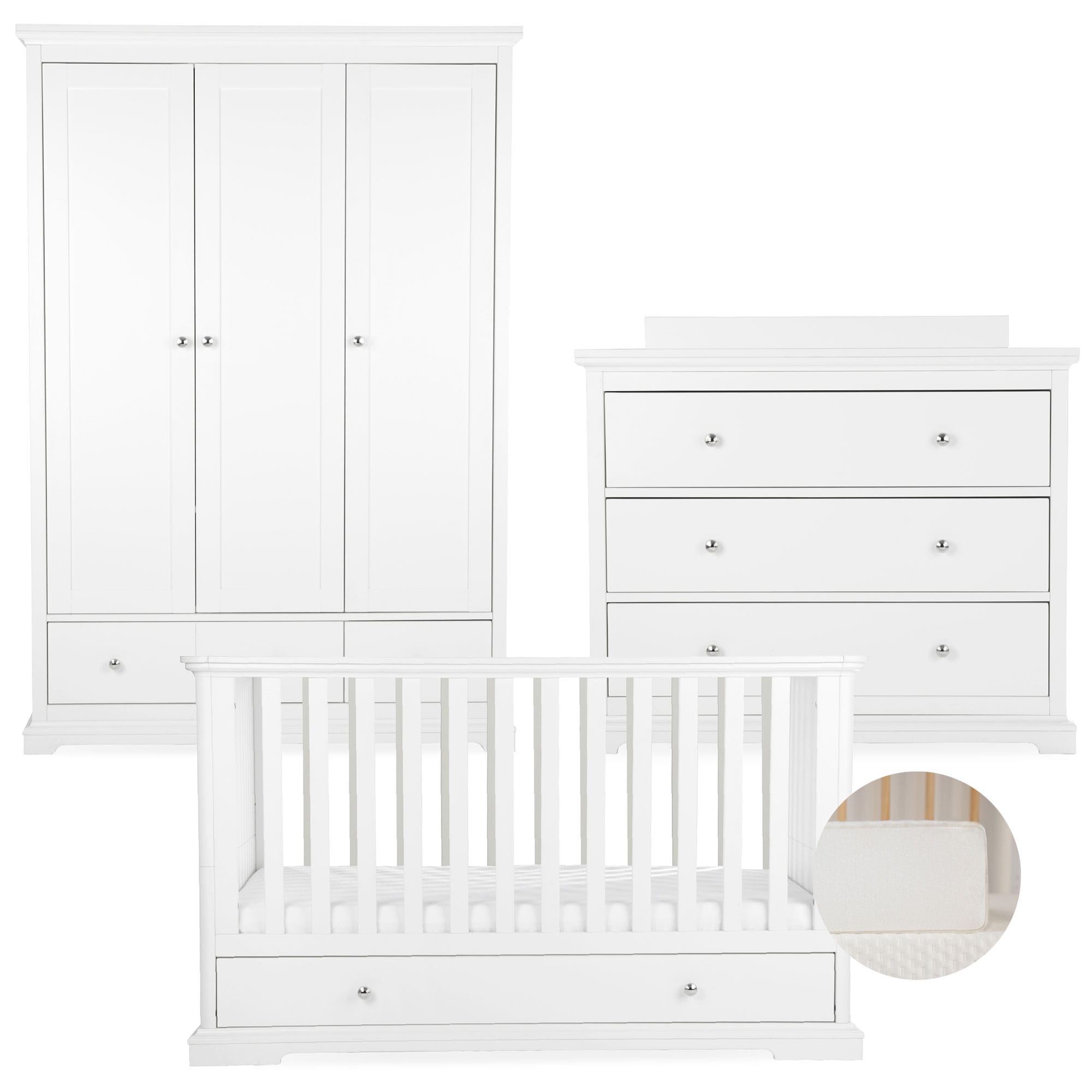 CuddleCo Beaumont 3 Piece Nursery Room Set with Low Cotbed in White Nursery Room Sets FRN/CUD/155166/FM 5060971155166