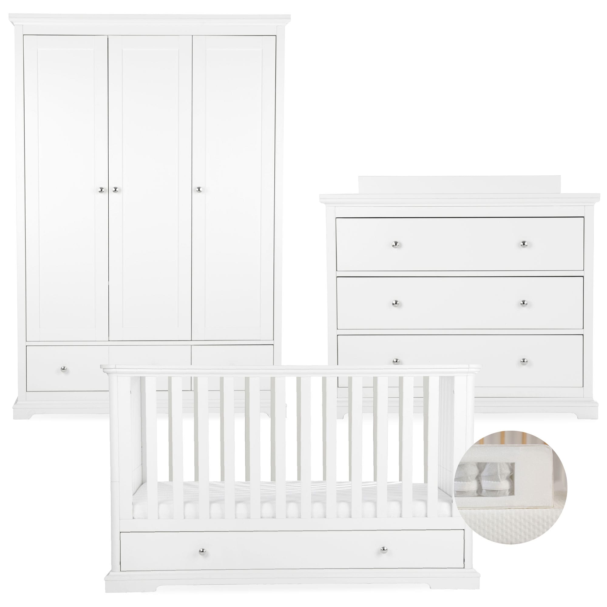 CuddleCo Beaumont 3 Piece Nursery Room Set with Low Cotbed in White Nursery Room Sets FRN/CUD/155166/PS 5060971155166