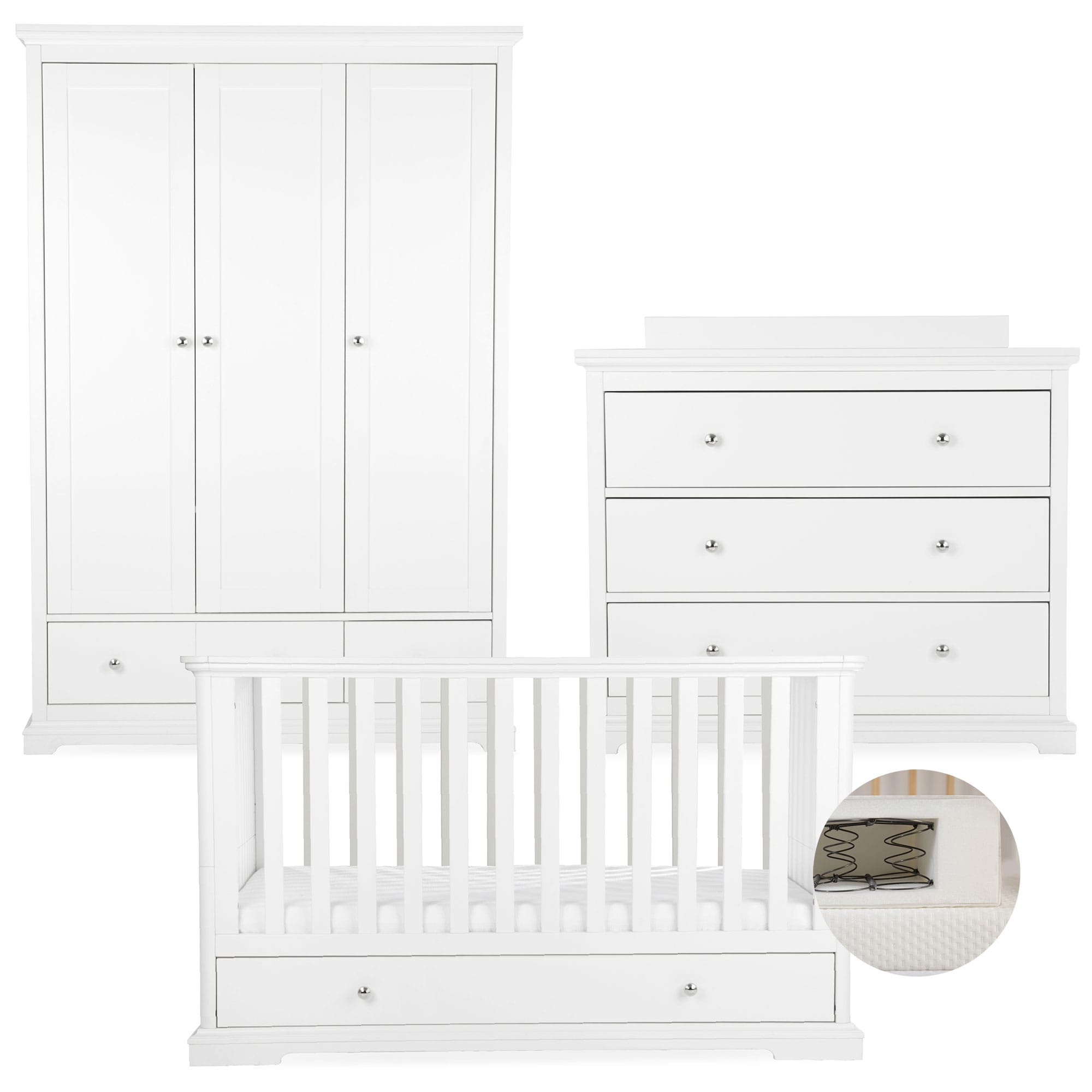 CuddleCo Beaumont 3 Piece Nursery Room Set with Low Cotbed in White Nursery Room Sets FRN/CUD/155166/SM 5060971155166